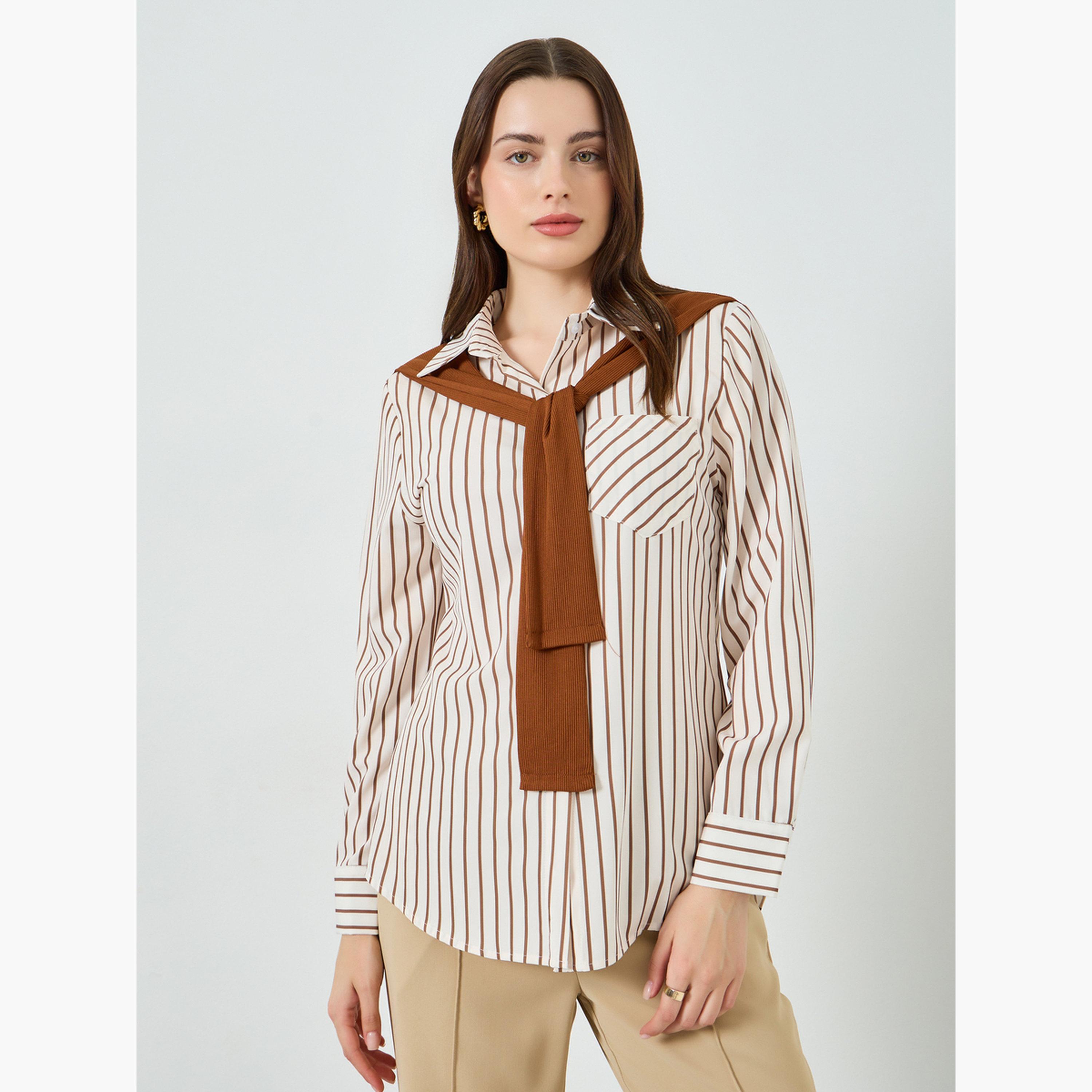 بلوزة مخططة مزينة بأربطة-women-clothing-shirtsandblouses-shirts-image-1