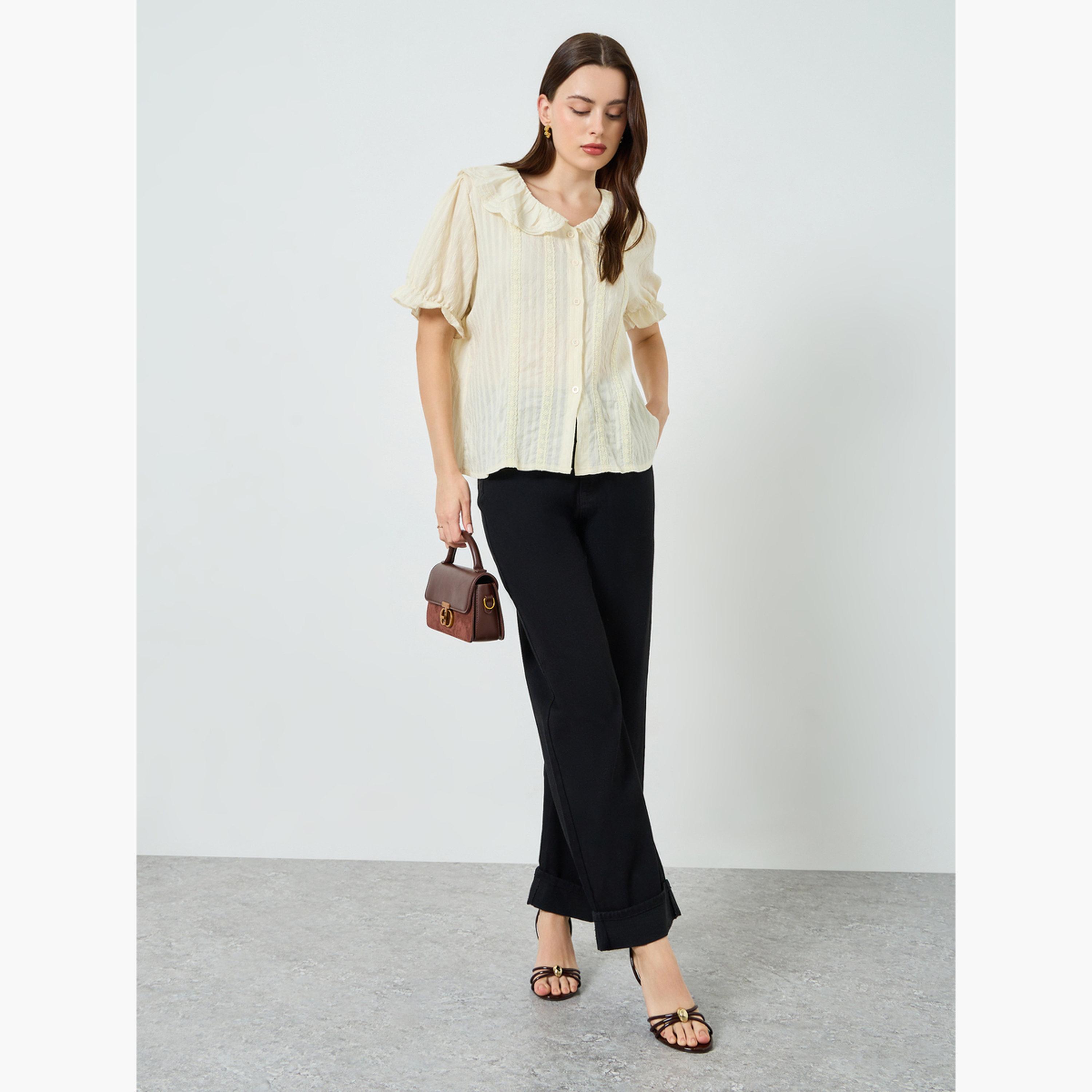 Styli Women Beige Textured Puff Sleeve Blouse-women-clothing-shirtsandblouses-blouses-image-2
