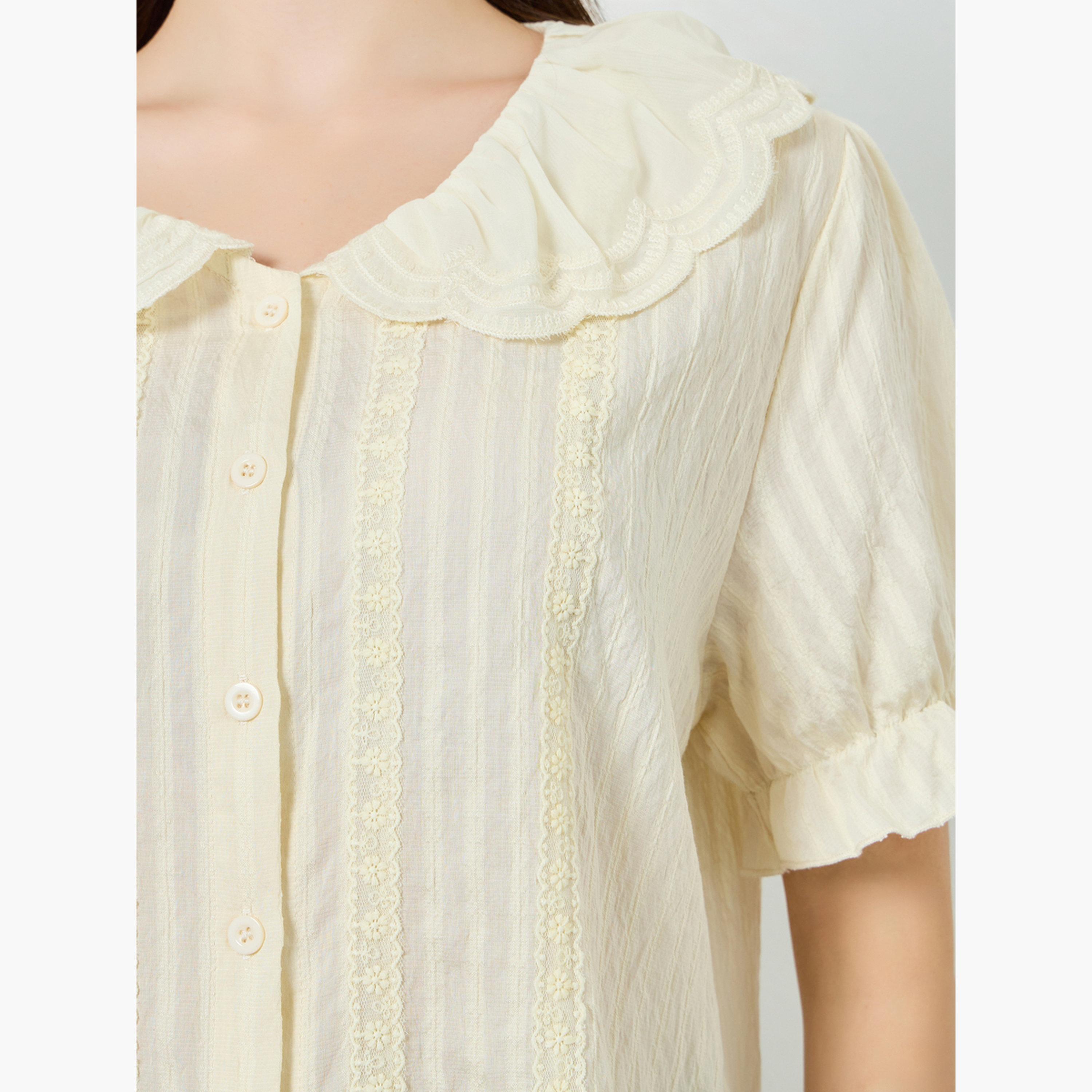 Styli Women Beige Textured Puff Sleeve Blouse-women-clothing-shirtsandblouses-blouses-image-3