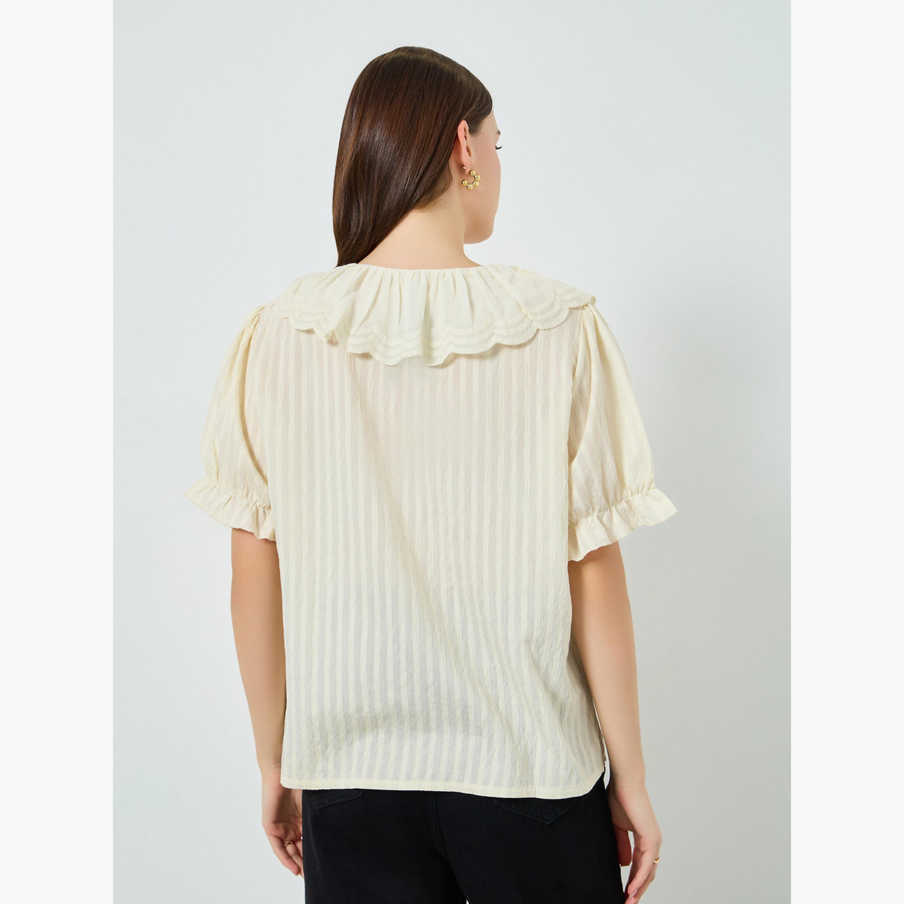 Styli Women Beige Textured Puff Sleeve Blouse-women-clothing-shirtsandblouses-blouses-image-4