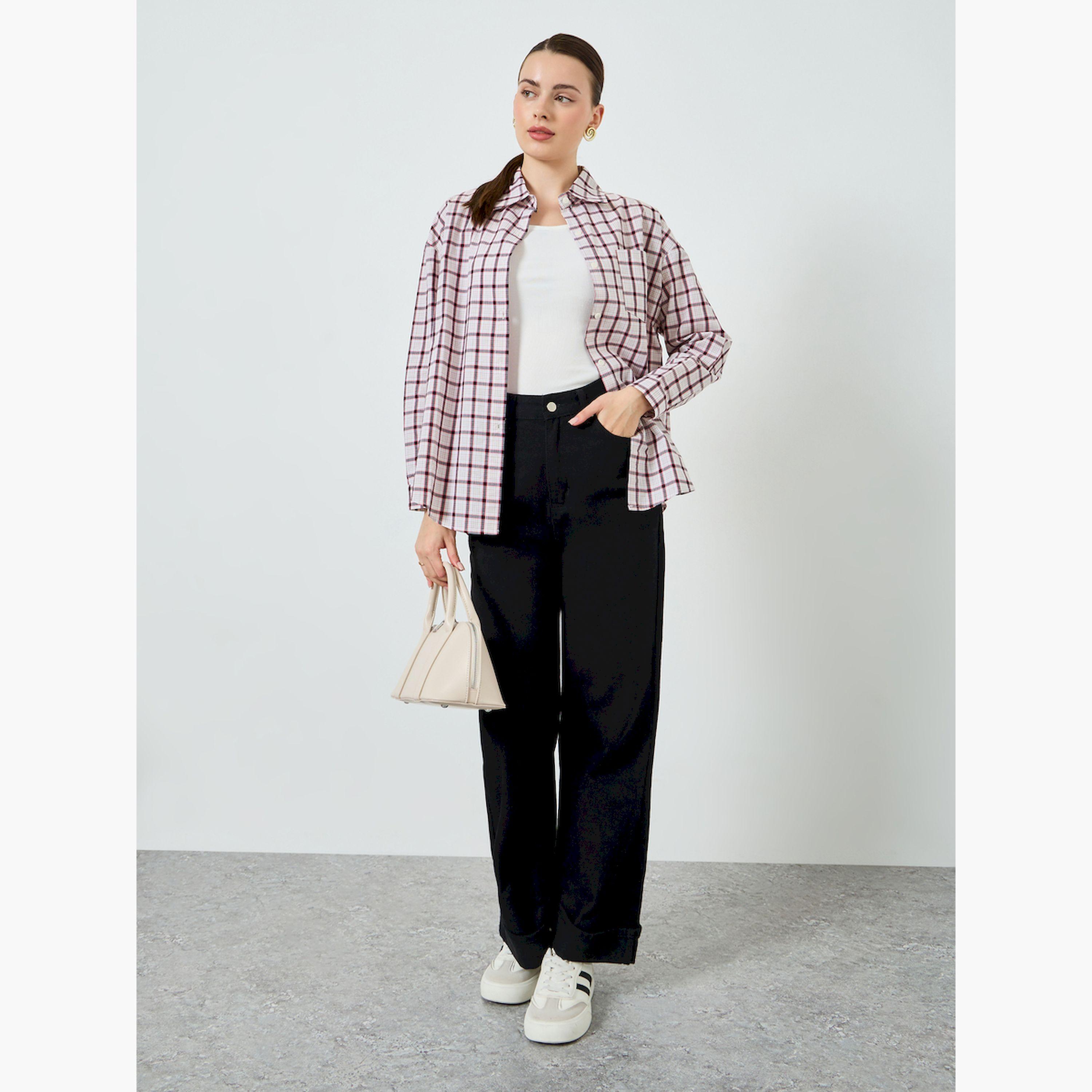 Styli Red Plaid Casual Oversized Shirt-women-clothing-shirtsandblouses-shirts-image-2
