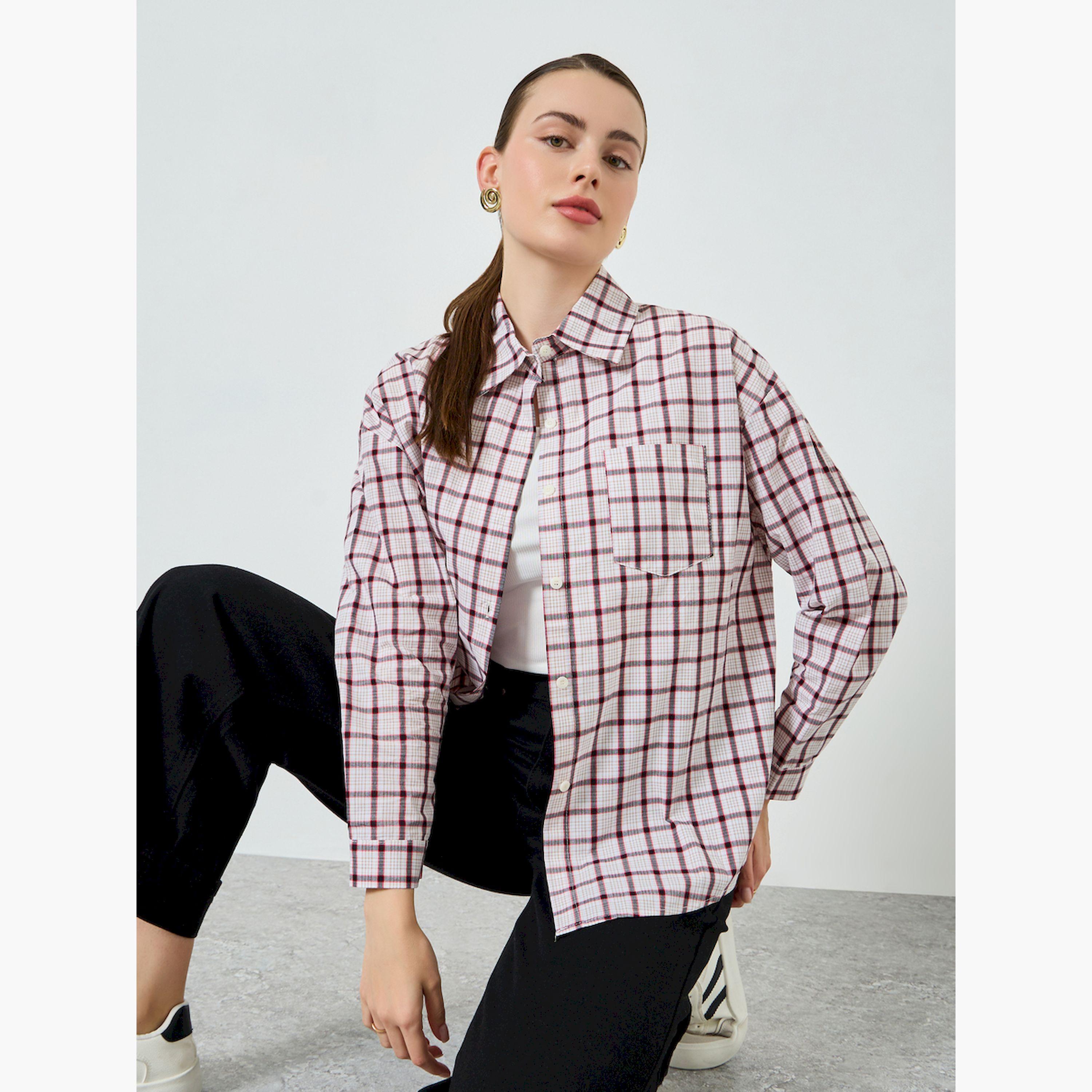 Styli Red Plaid Casual Oversized Shirt-women-clothing-shirtsandblouses-shirts-image-3