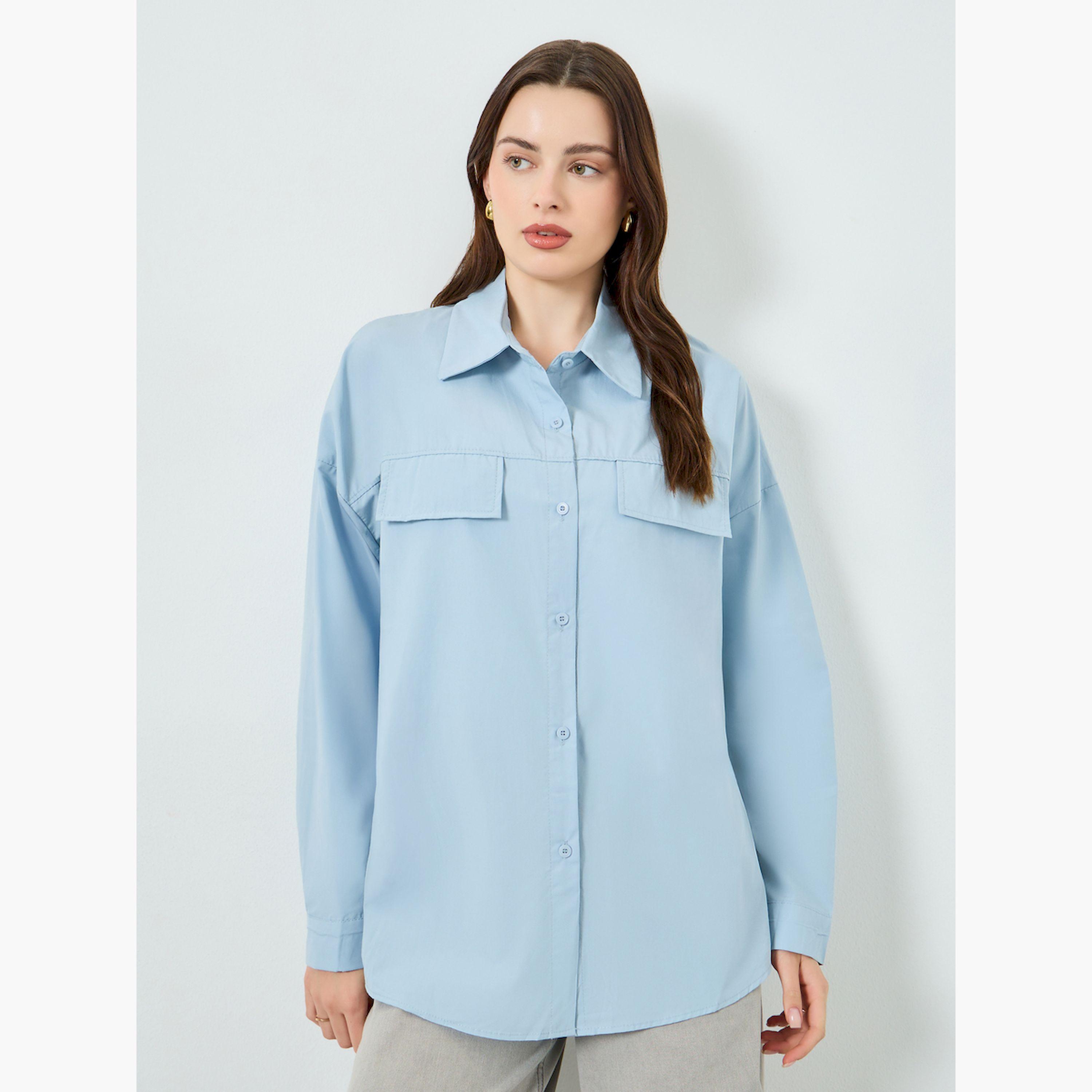 Styli Blue Oversized Longline Shirt-women-clothing-shirtsandblouses-shirts-image-1
