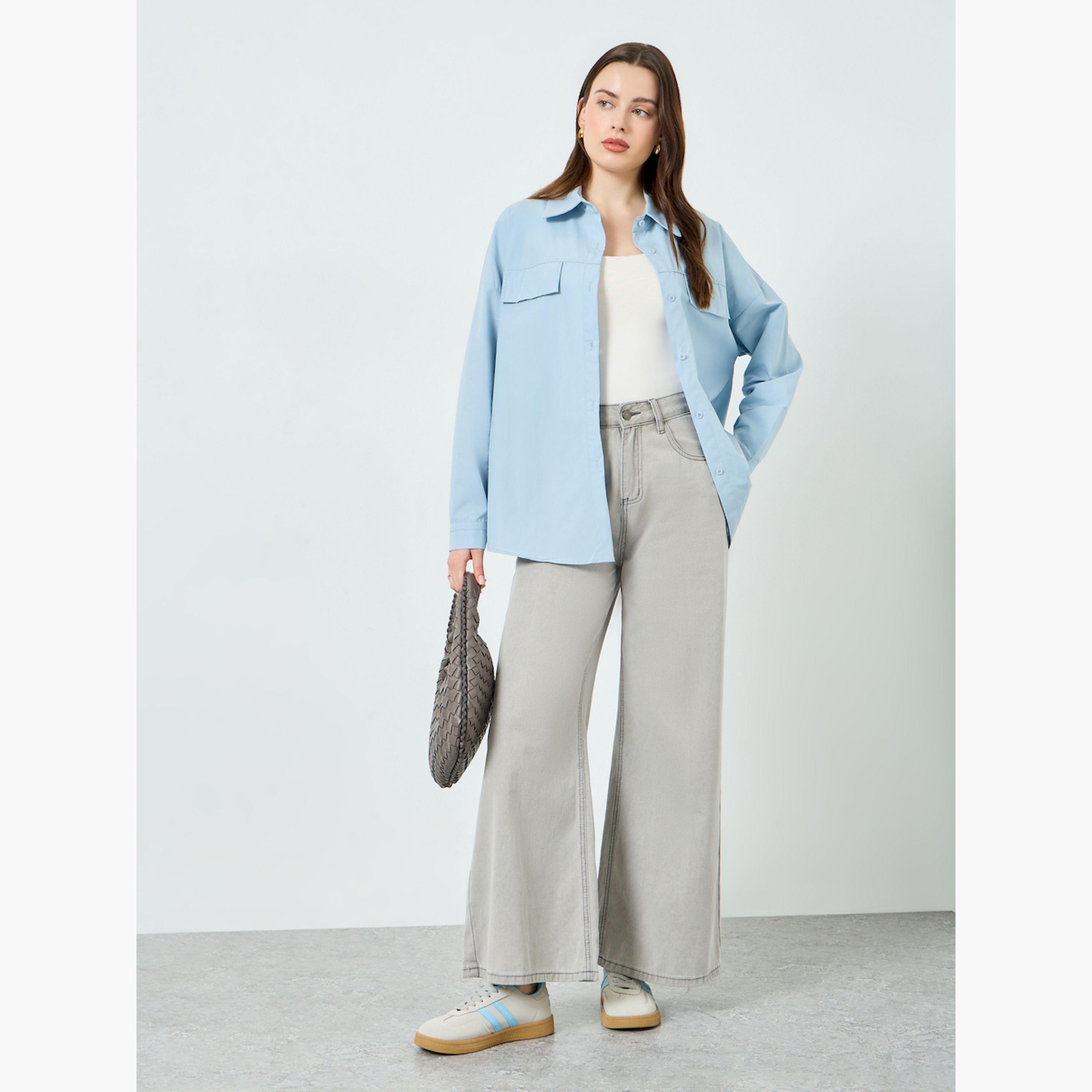 Styli Blue Oversized Longline Shirt-women-clothing-shirtsandblouses-shirts-image-2