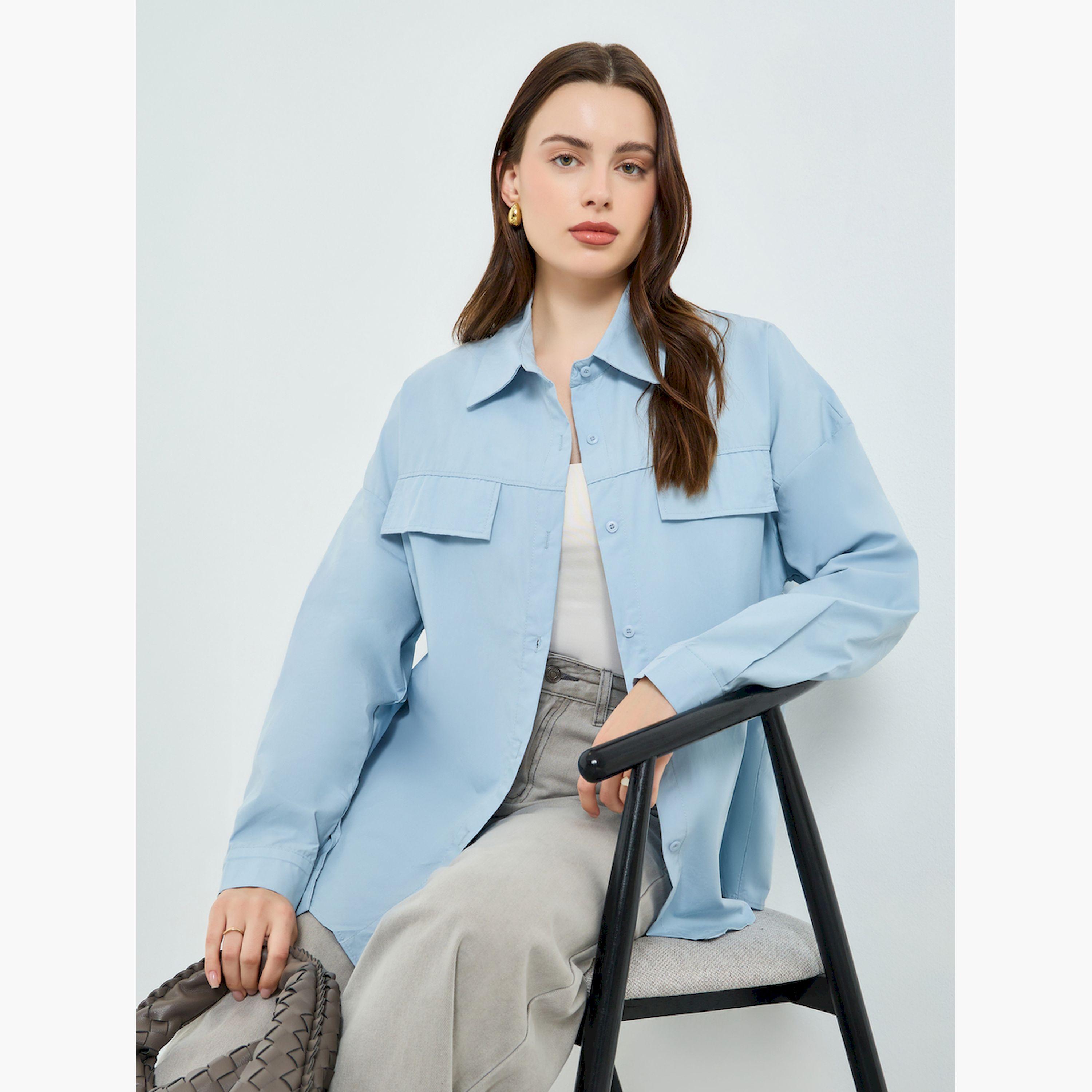 Styli Blue Oversized Longline Shirt-women-clothing-shirtsandblouses-shirts-image-3