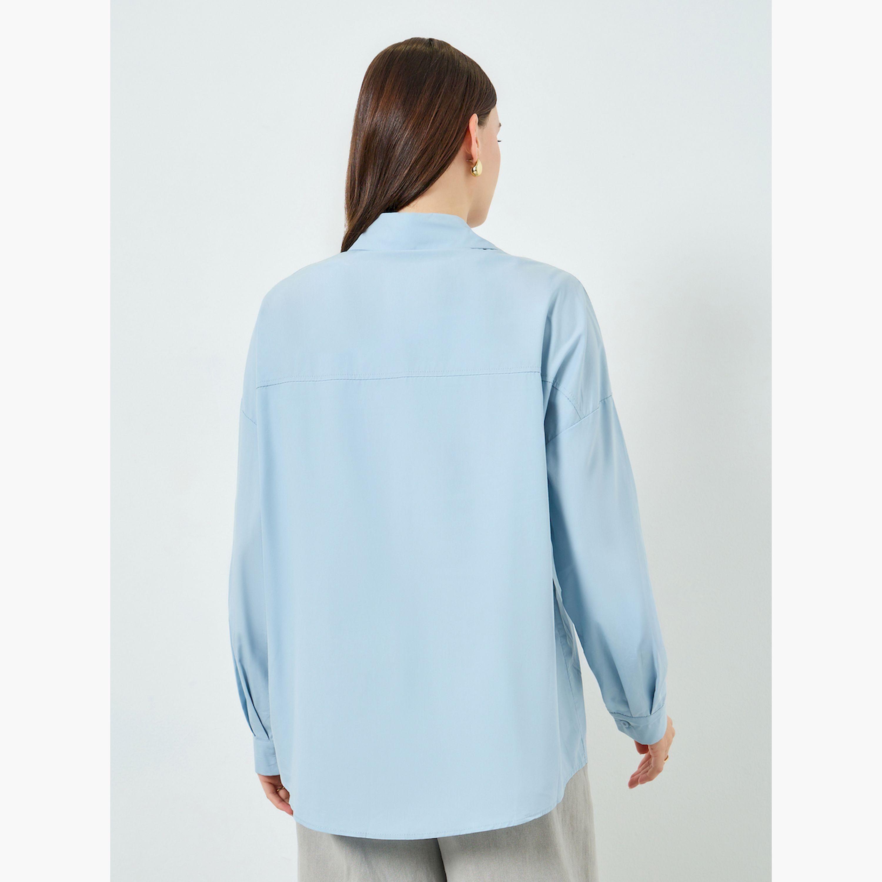 Styli Blue Oversized Longline Shirt-women-clothing-shirtsandblouses-shirts-image-4