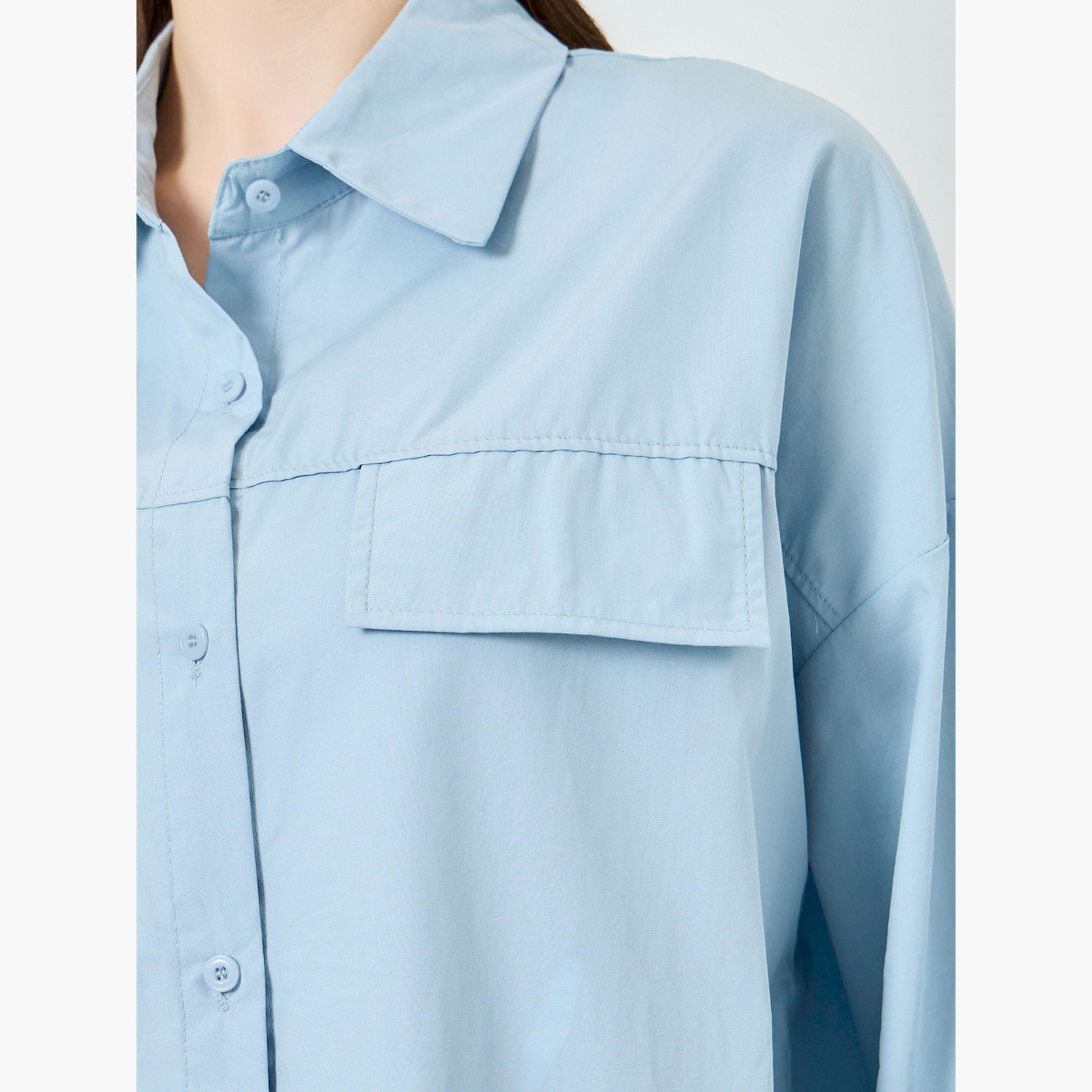 Styli Blue Oversized Longline Shirt-women-clothing-shirtsandblouses-shirts-image-5