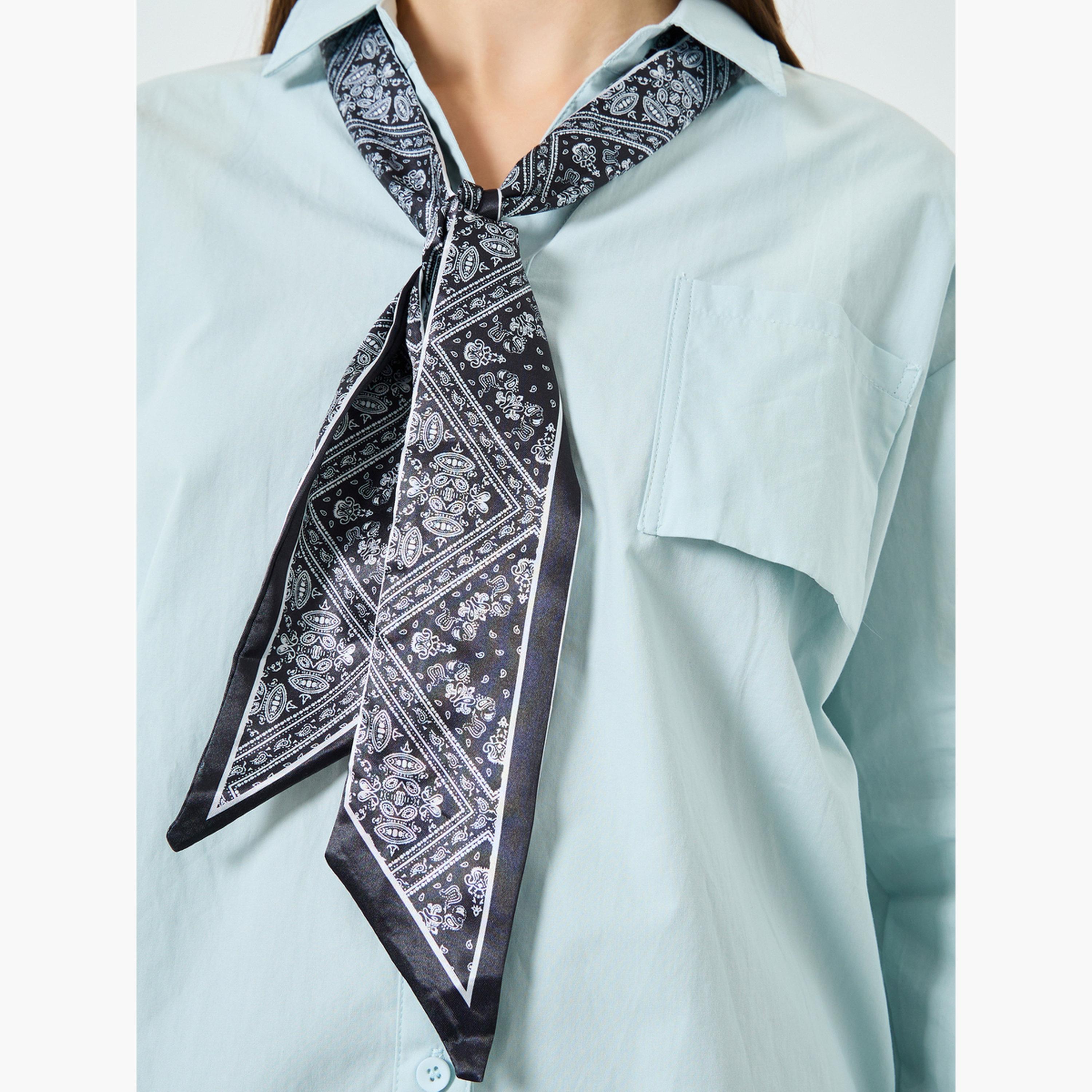 ستايلي - قميص فضفاض بتفاصيل وشاح لون أزرق-women-clothing-shirtsandblouses-shirts-image-3