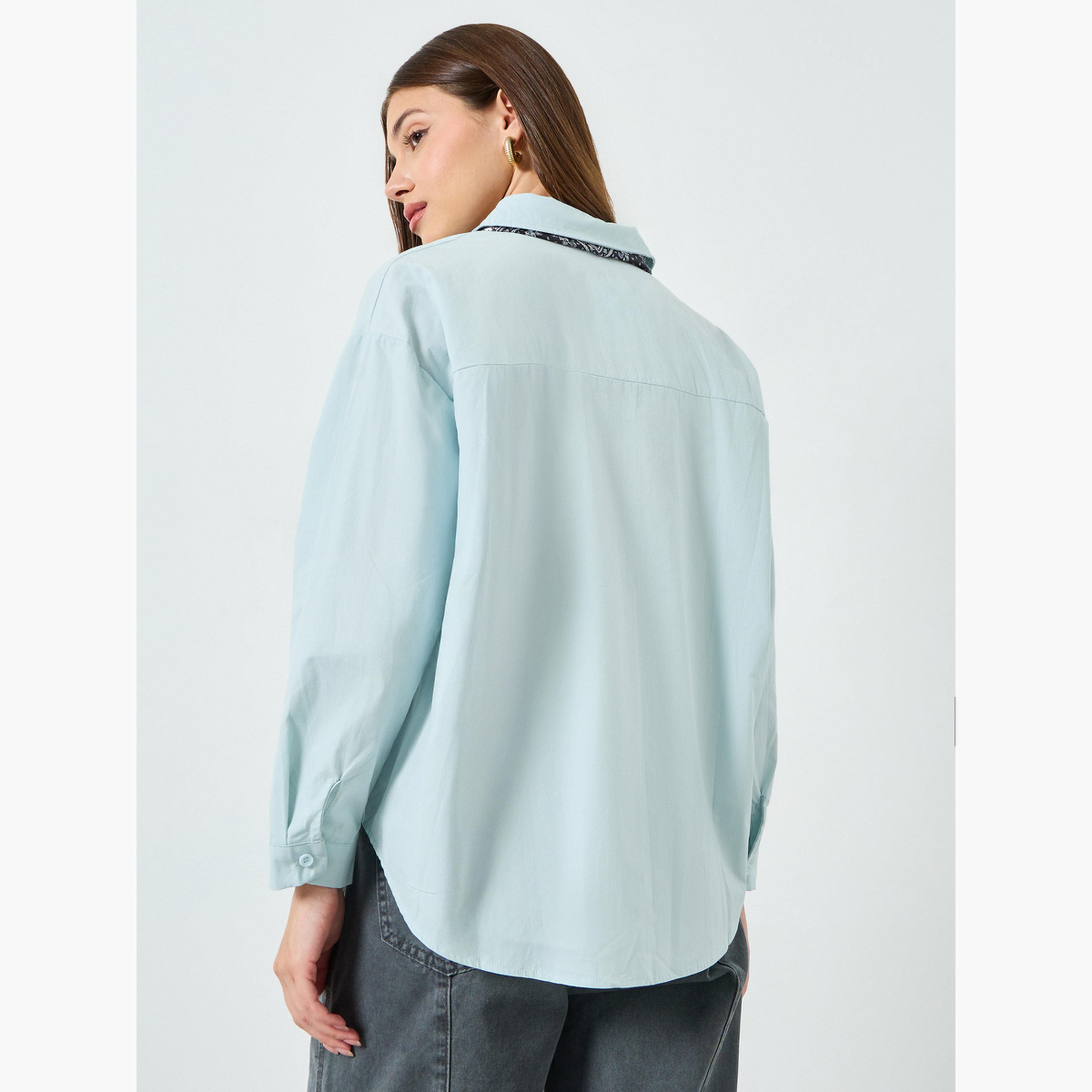 Styli Blue Oversized Shirt with Scarf Detail-women-clothing-shirtsandblouses-shirts-image-4
