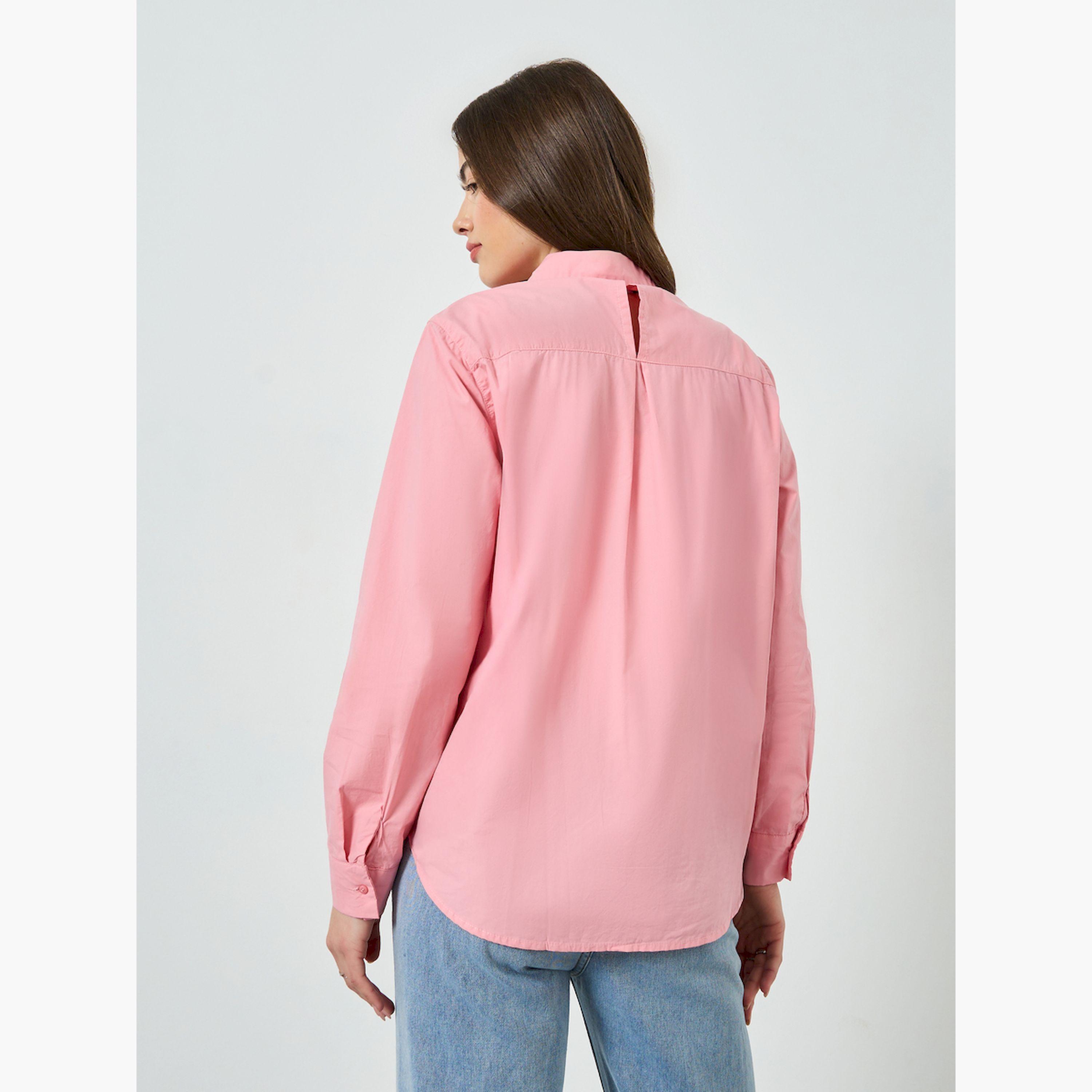 Styli Pink Solid Long Sleeve Oversized Shirt-women-clothing-shirtsandblouses-shirts-image-4