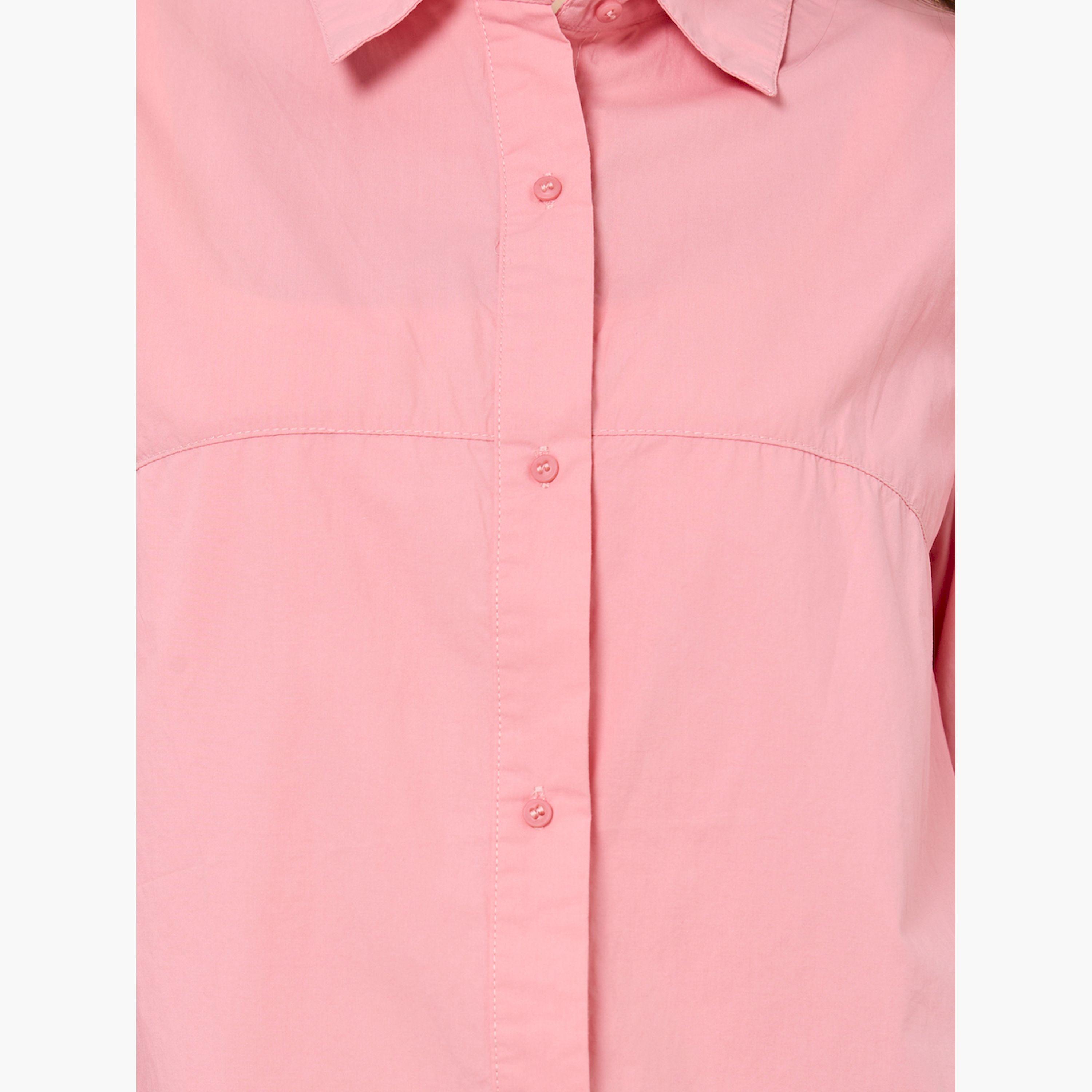 Styli Pink Solid Long Sleeve Oversized Shirt-women-clothing-shirtsandblouses-shirts-image-6