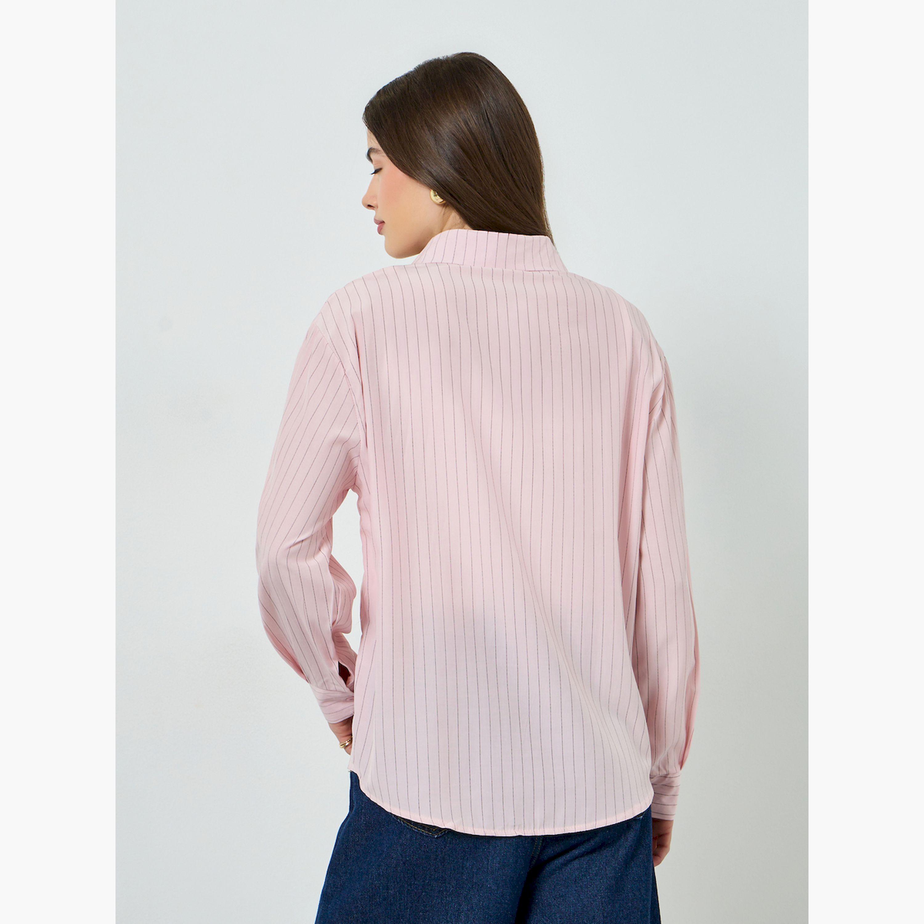 Styli Pink Striped Oversized Shirt-women-clothing-shirtsandblouses-shirts-image-4