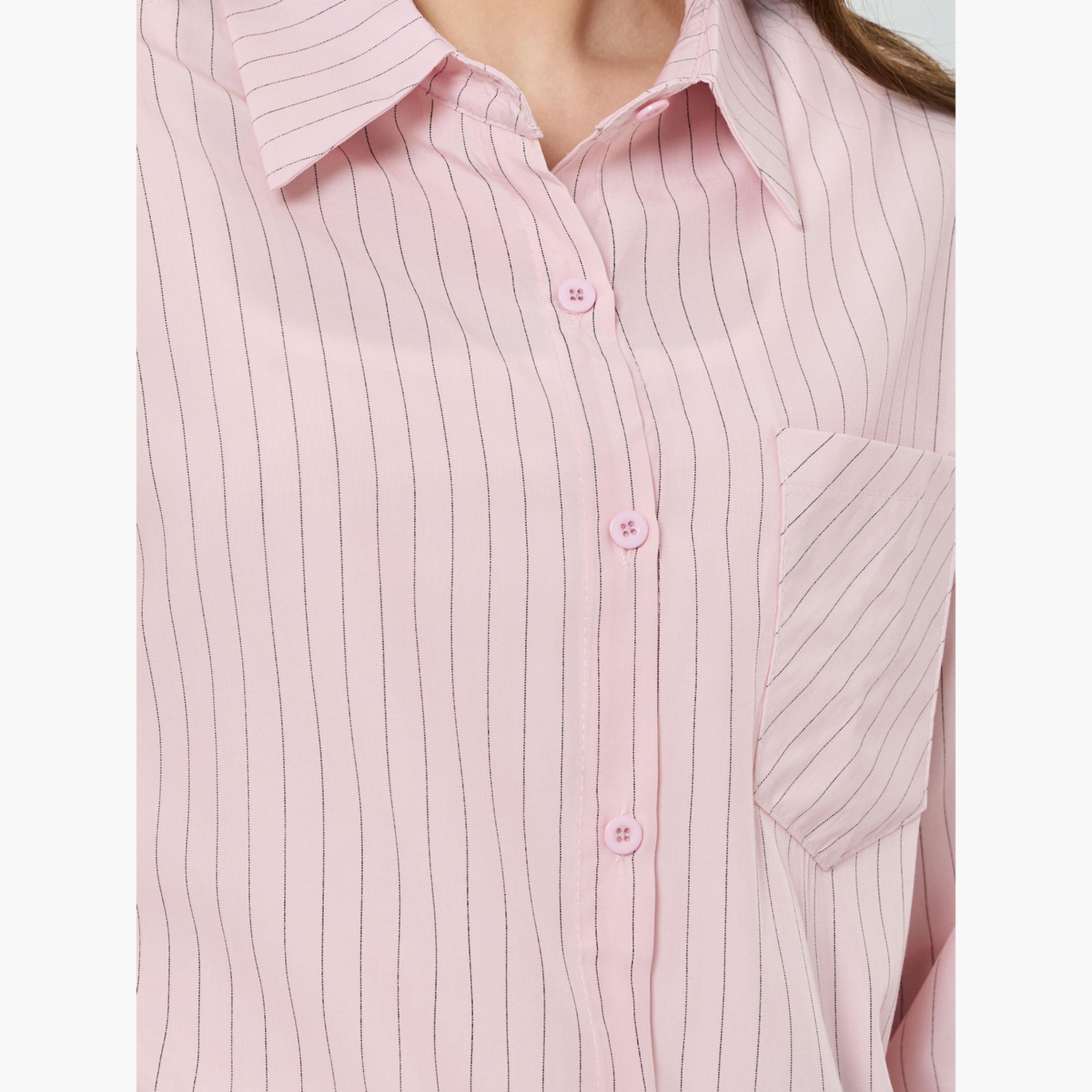 Styli Pink Striped Oversized Shirt-women-clothing-shirtsandblouses-shirts-image-5