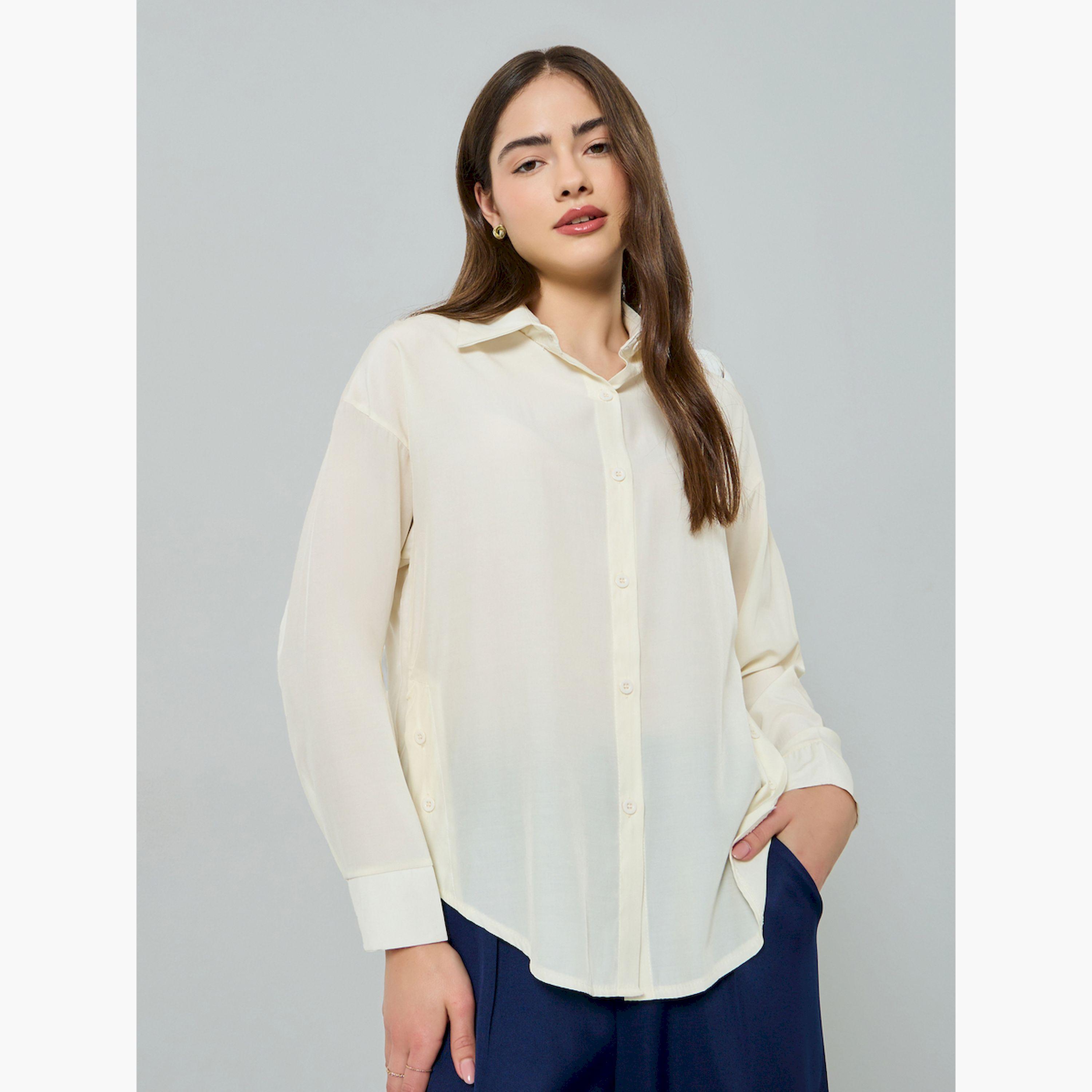 Styli Yellow Solid Long Sleeve Oversized Shirt-women-clothing-shirtsandblouses-shirts-image-1