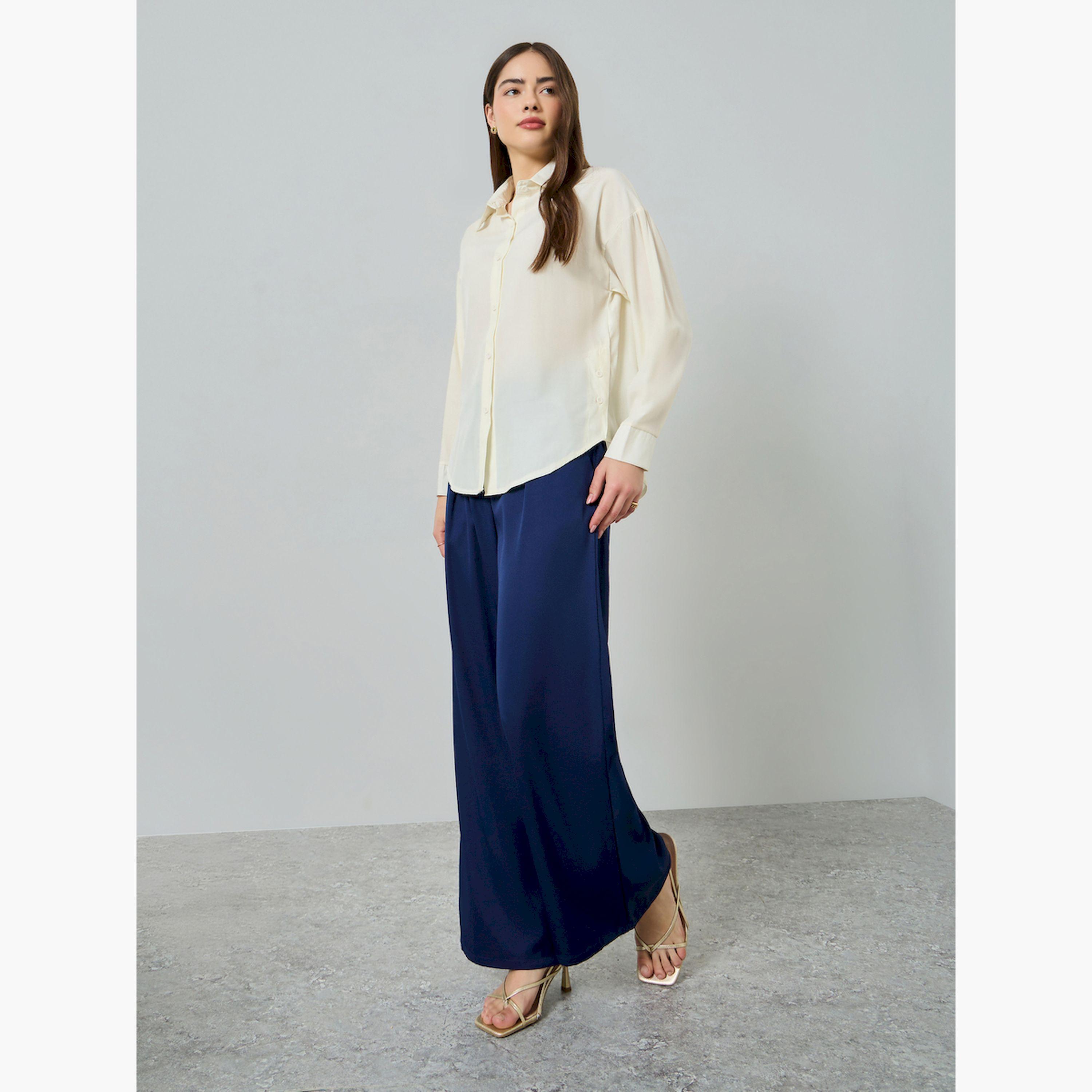 Styli Yellow Solid Long Sleeve Oversized Shirt-women-clothing-shirtsandblouses-shirts-image-2