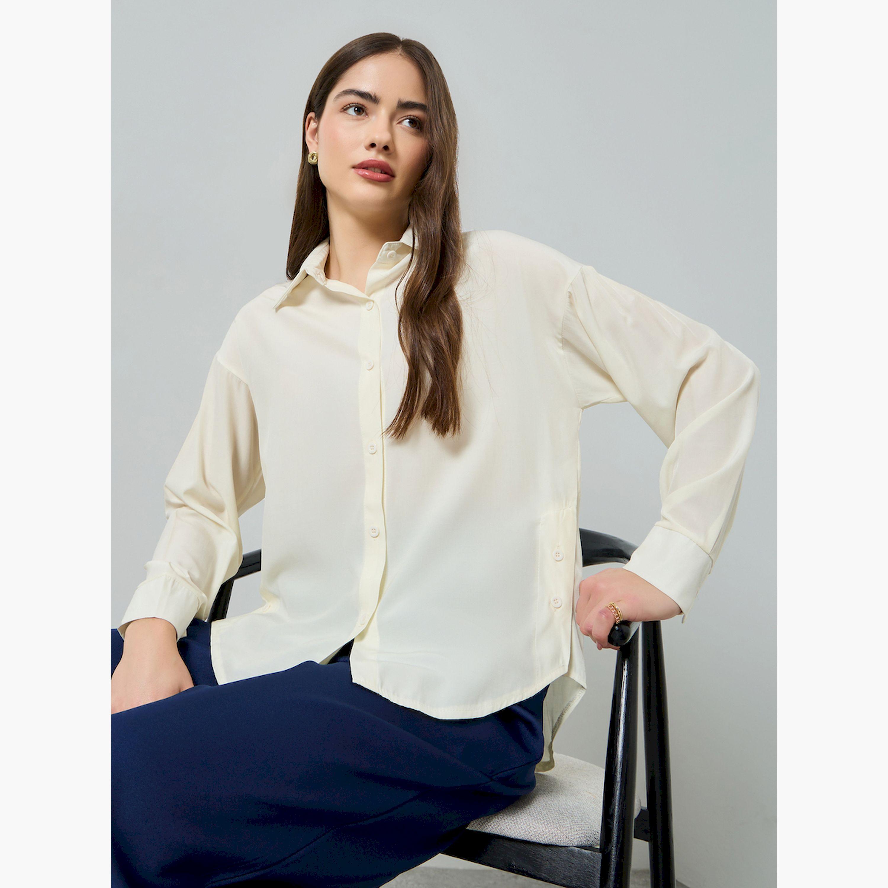 Styli Yellow Solid Long Sleeve Oversized Shirt-women-clothing-shirtsandblouses-shirts-image-3