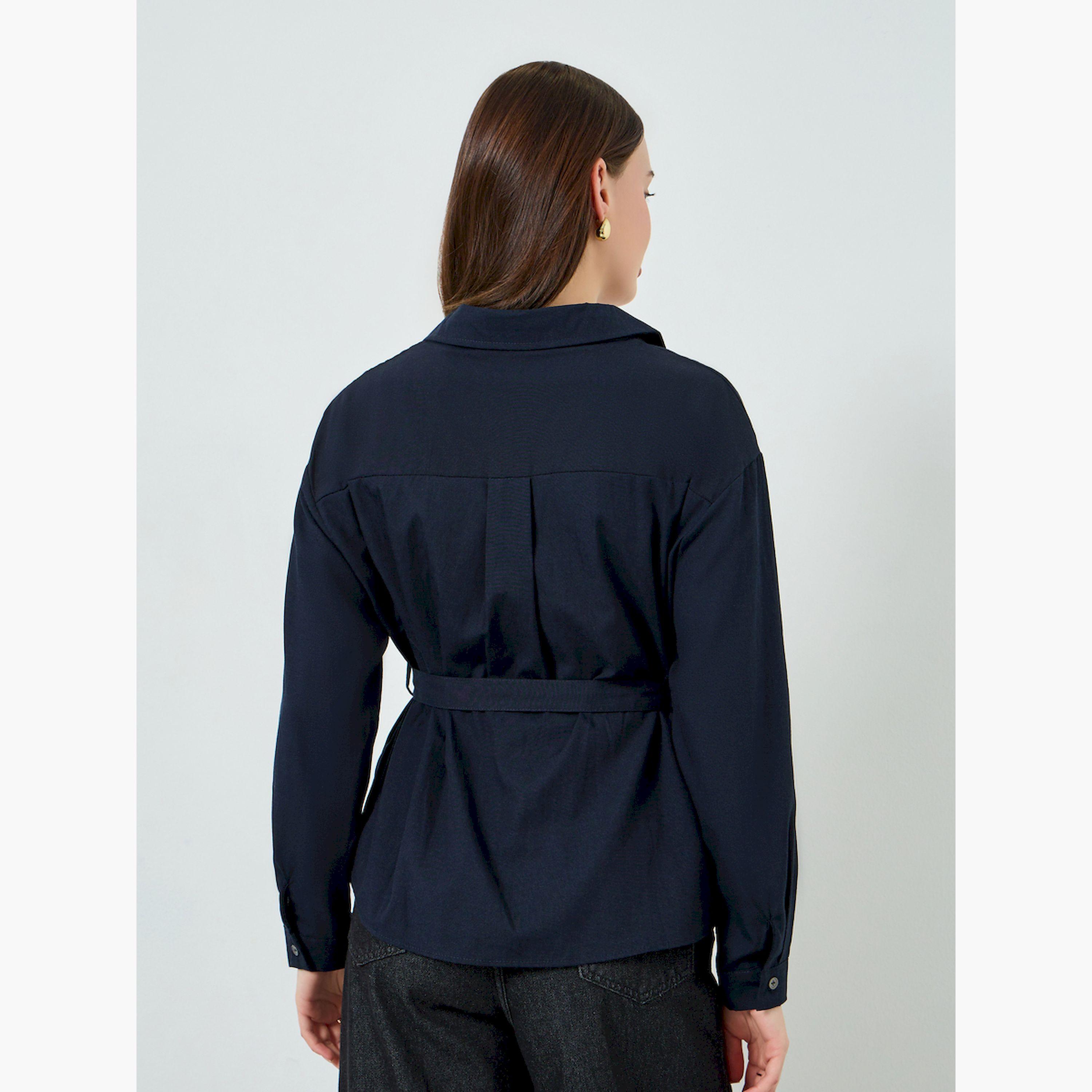 بلوزة بياقة مفتوحة وحزام-women-clothing-shirtsandblouses-blouses-image-3