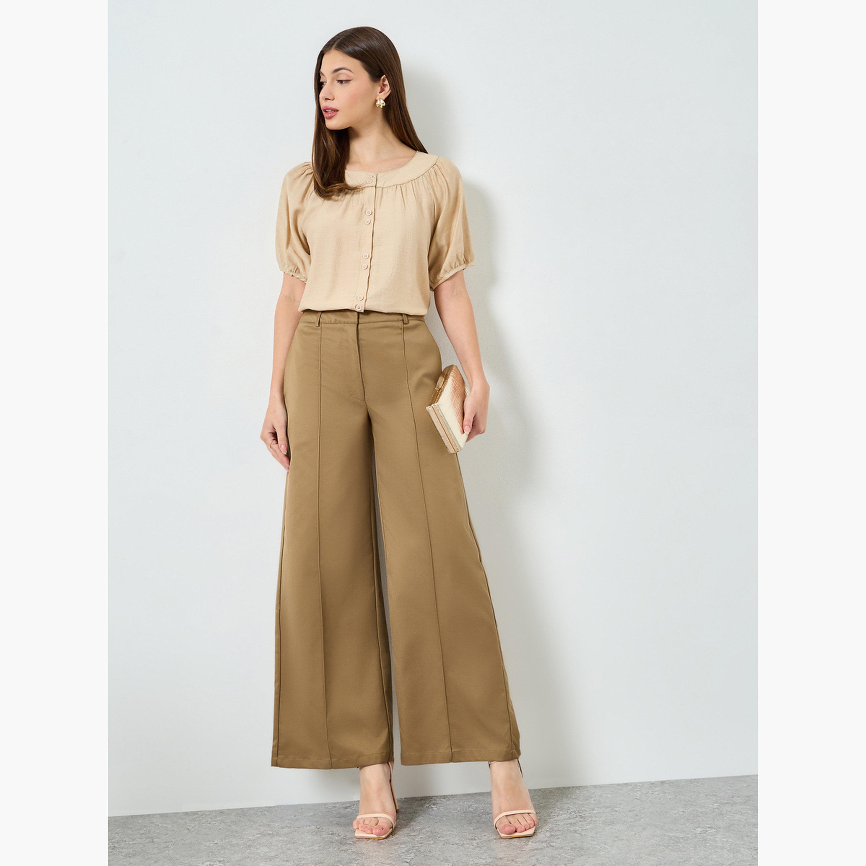 ستايلي - بلوزة بأكمام منفوخة وأزرار أمامية لون بيج-women-clothing-shirtsandblouses-blouses-image-2