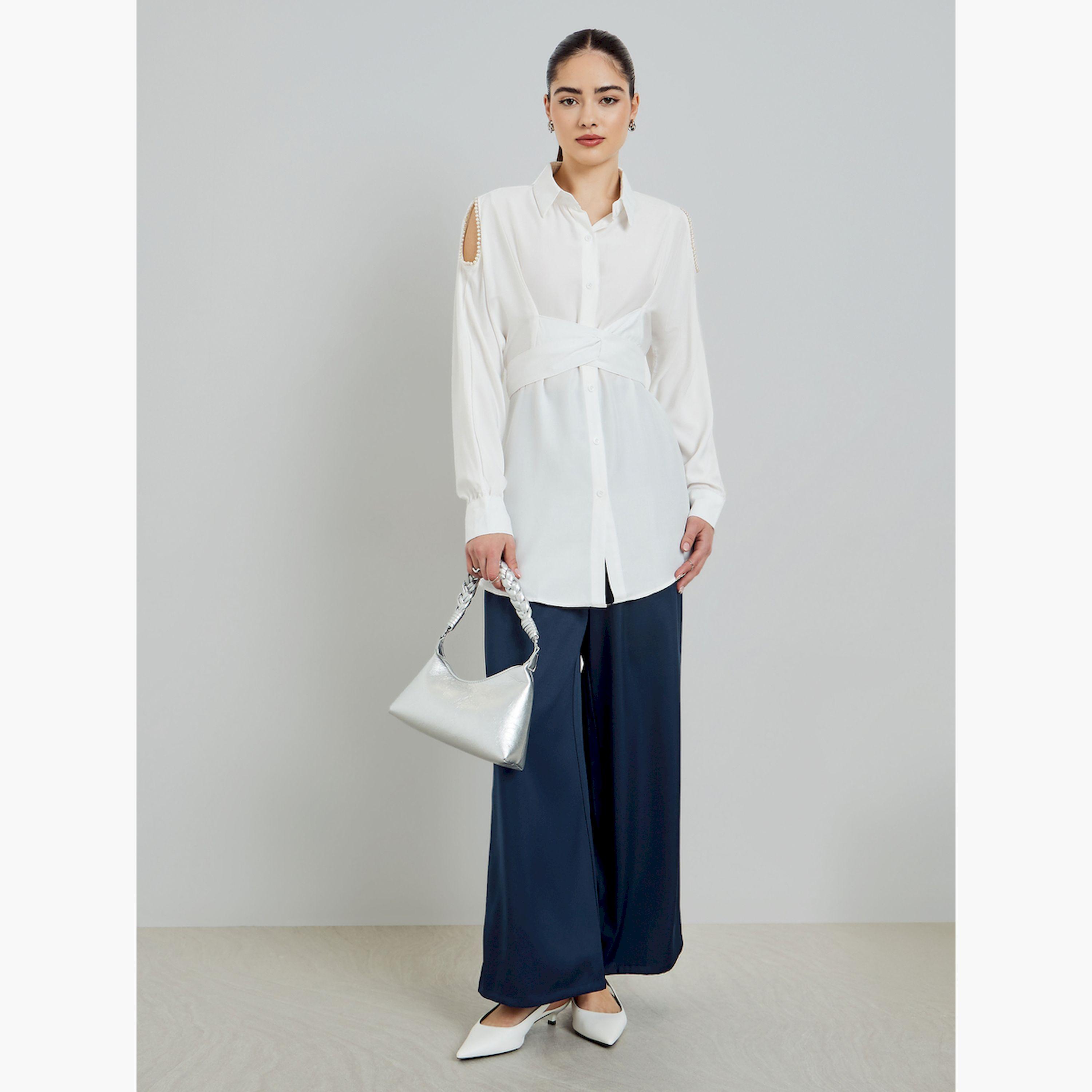 Styli White Shirt with Pearl Shoulder Detail-women-clothing-shirtsandblouses-blouses-image-2