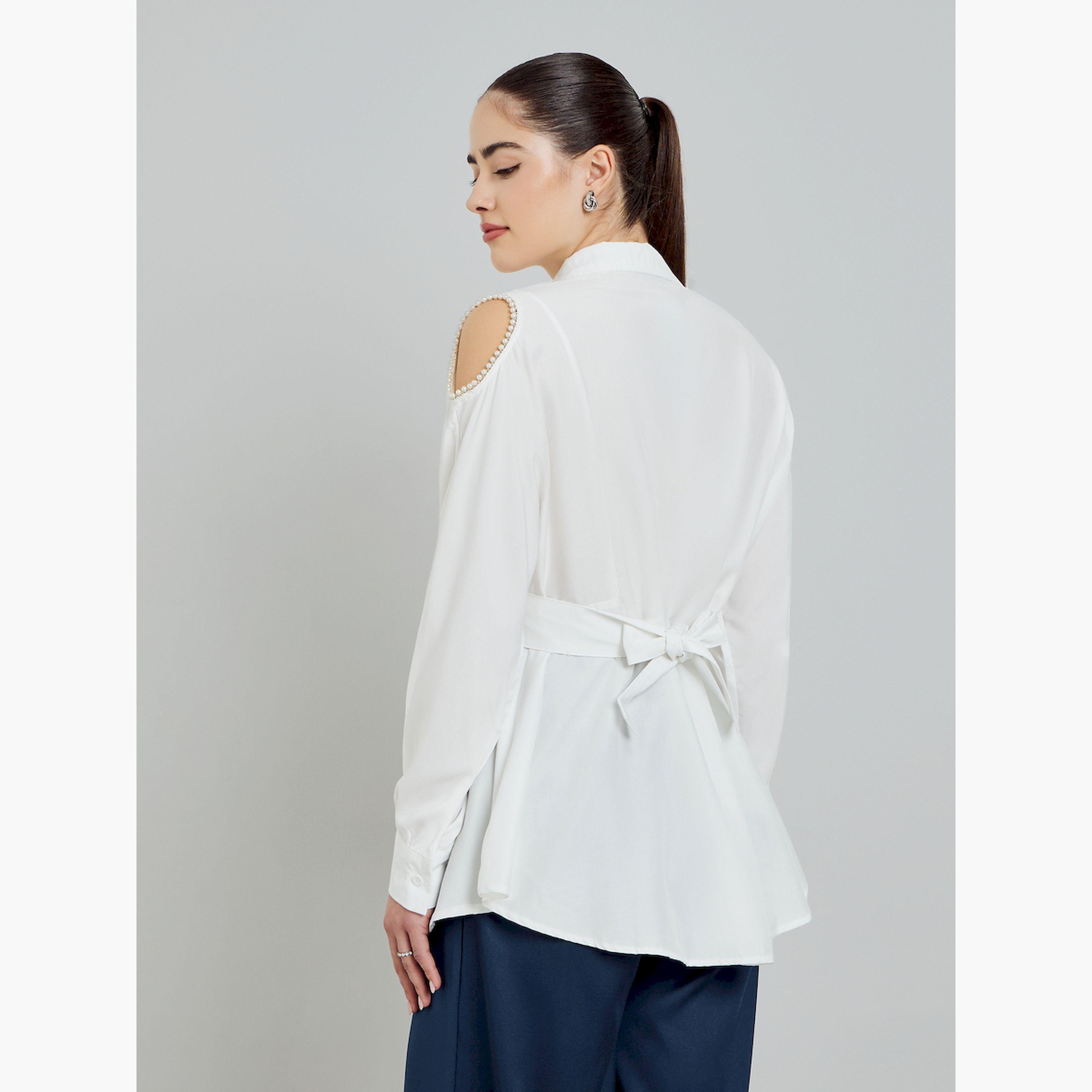 Styli White Shirt with Pearl Shoulder Detail-women-clothing-shirtsandblouses-blouses-image-4