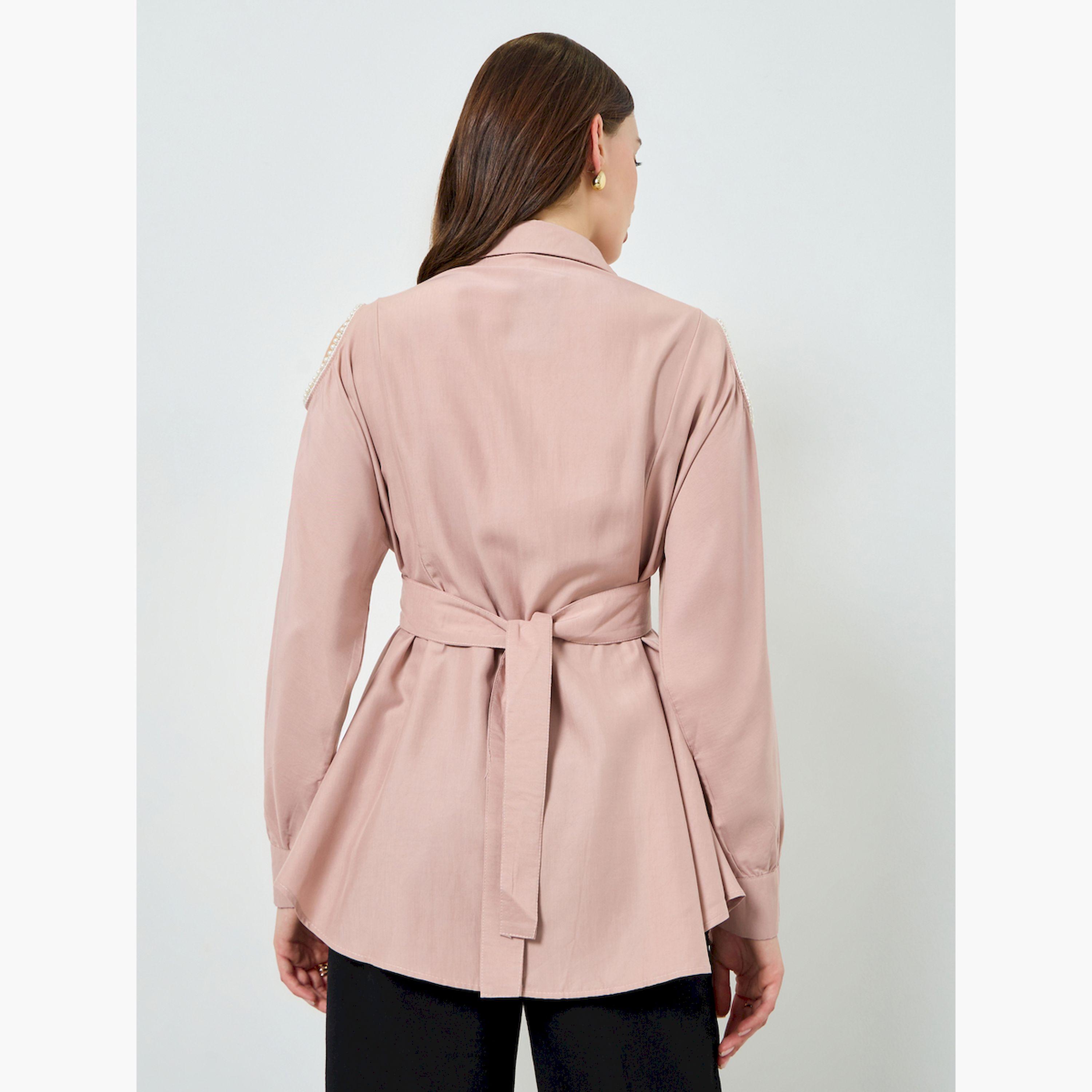Styli Pink Pearl-Embellished Oversized Shirt-women-clothing-shirtsandblouses-blouses-image-3