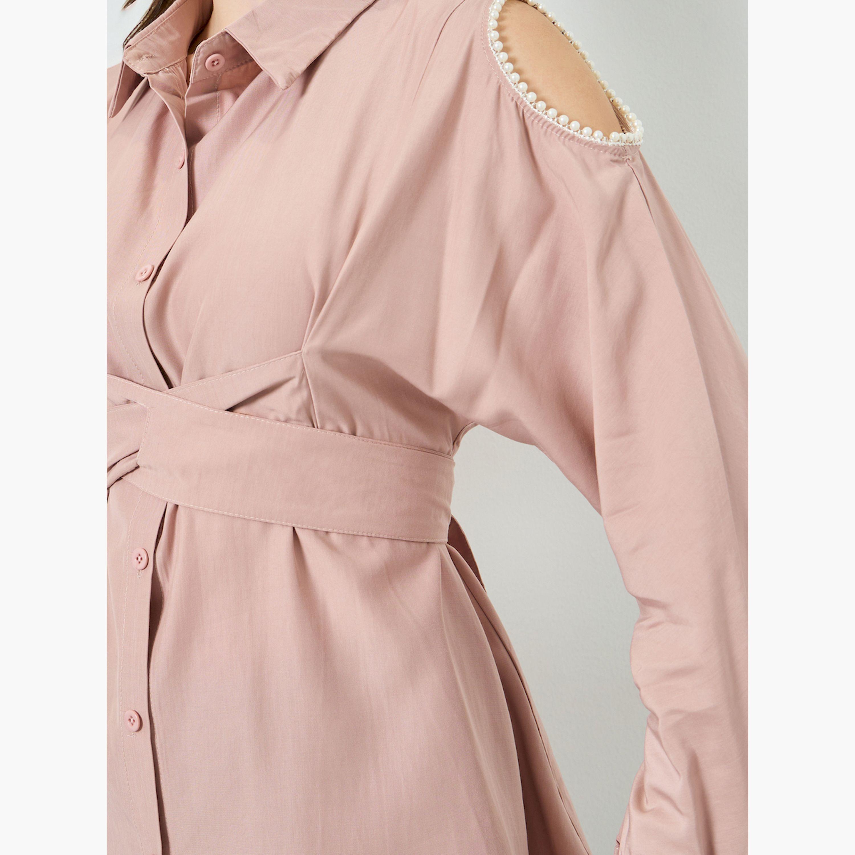 Styli Pink Pearl-Embellished Oversized Shirt-women-clothing-shirtsandblouses-blouses-image-4
