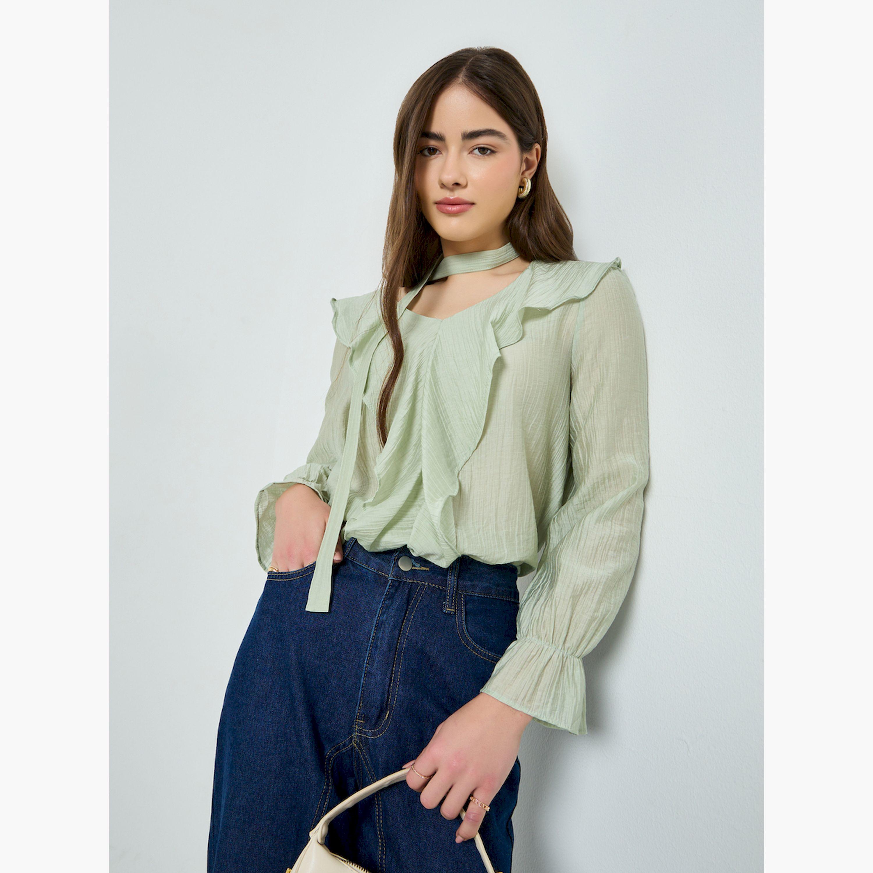 بلوزة بكرانيش وأكمام طويلة-women-clothing-shirtsandblouses-blouses-image-3