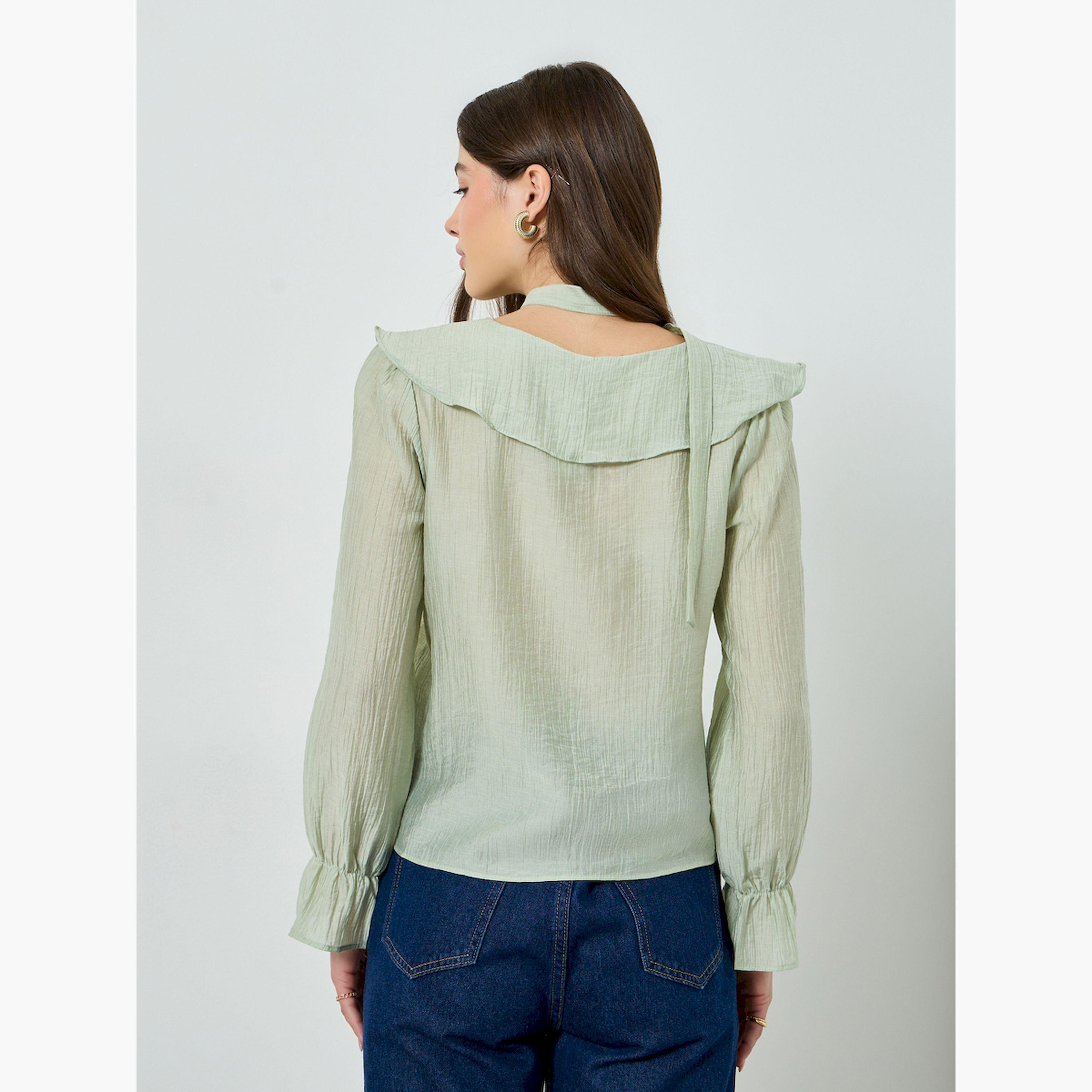 Styli Green Ruffle Long Sleeves Blouse-women-clothing-shirtsandblouses-blouses-image-4