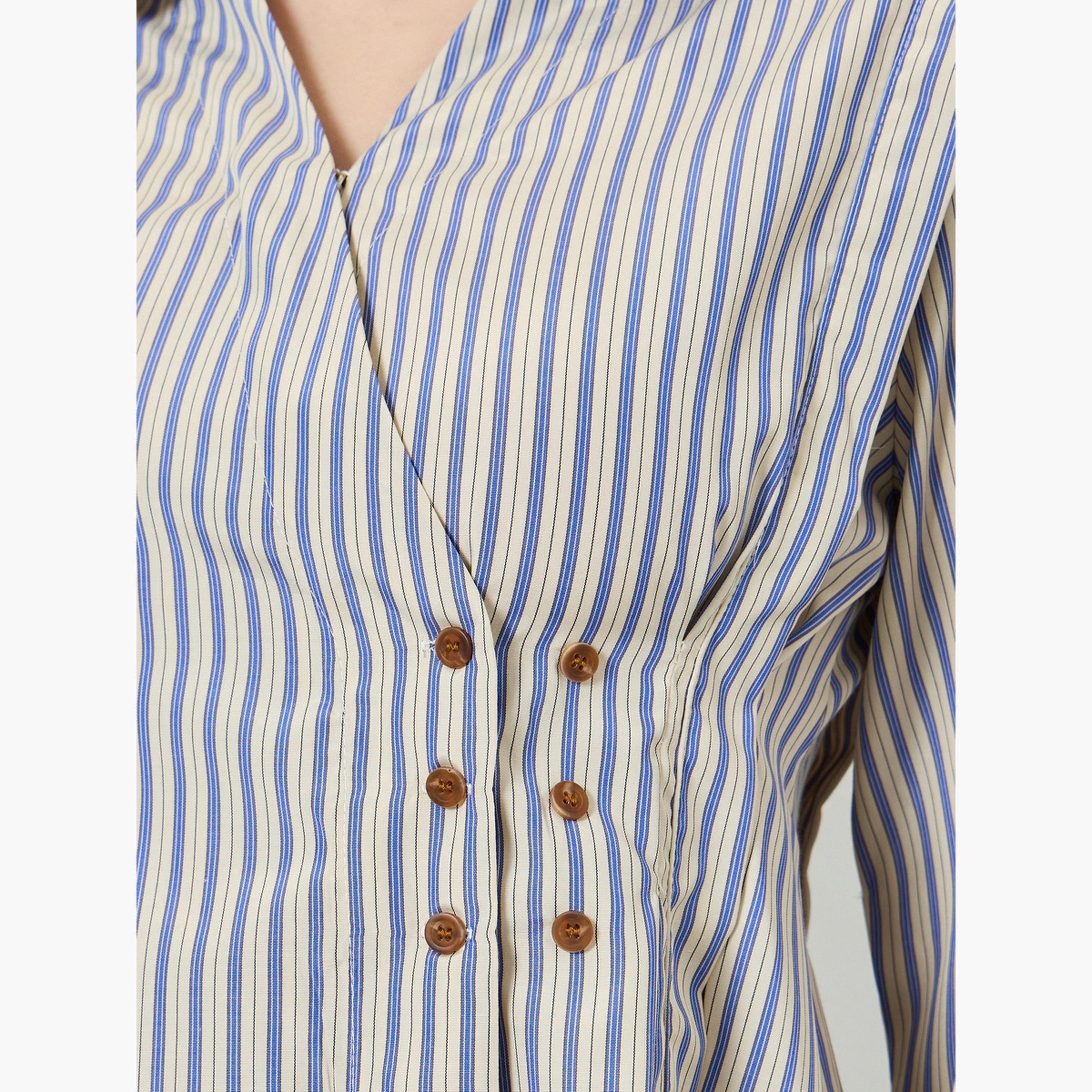 بلوزة لف مخطط بأزرار لون أزرق-women-clothing-shirtsandblouses-blouses-image-4
