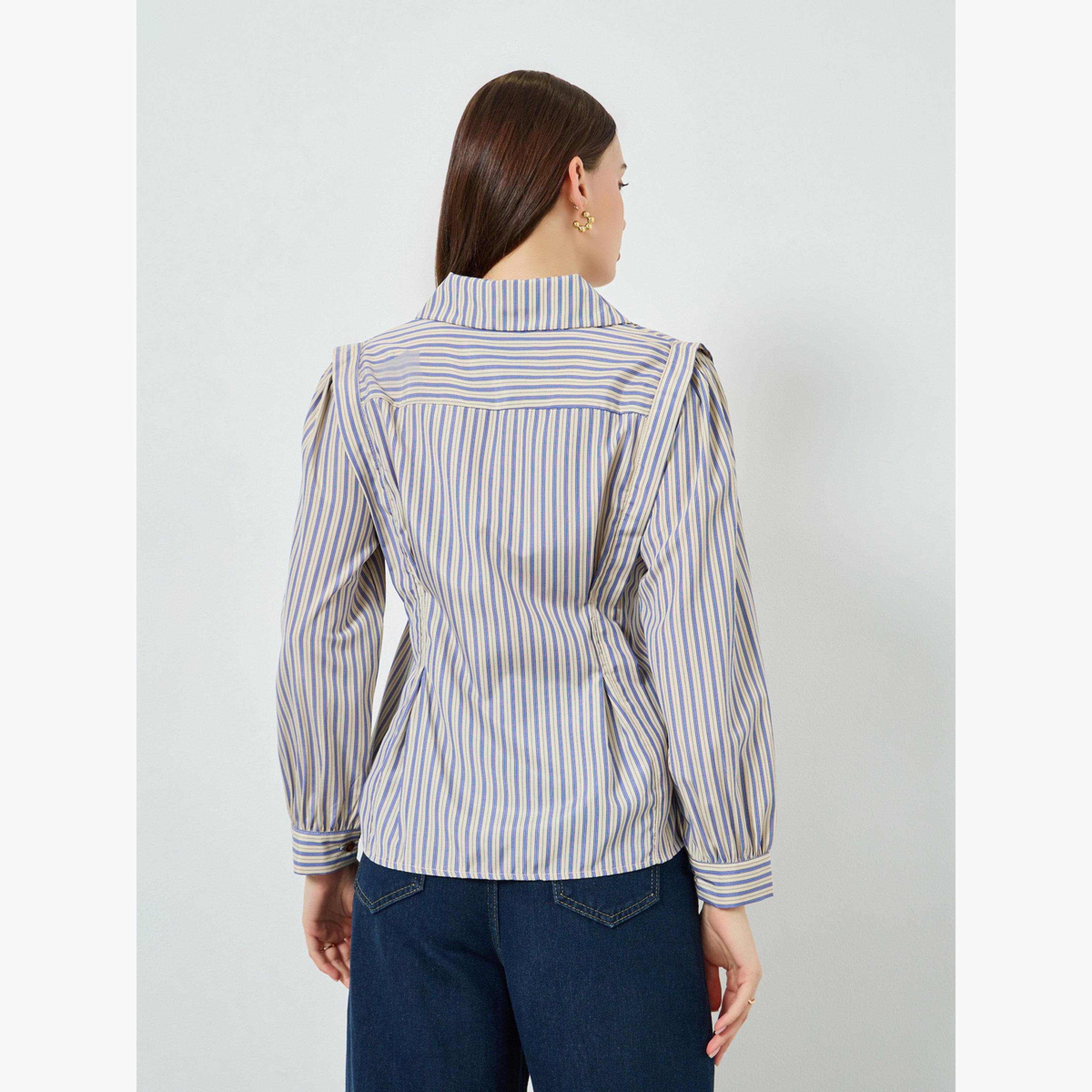بلوزة لف مخطط بأزرار لون أزرق-women-clothing-shirtsandblouses-blouses-image-5