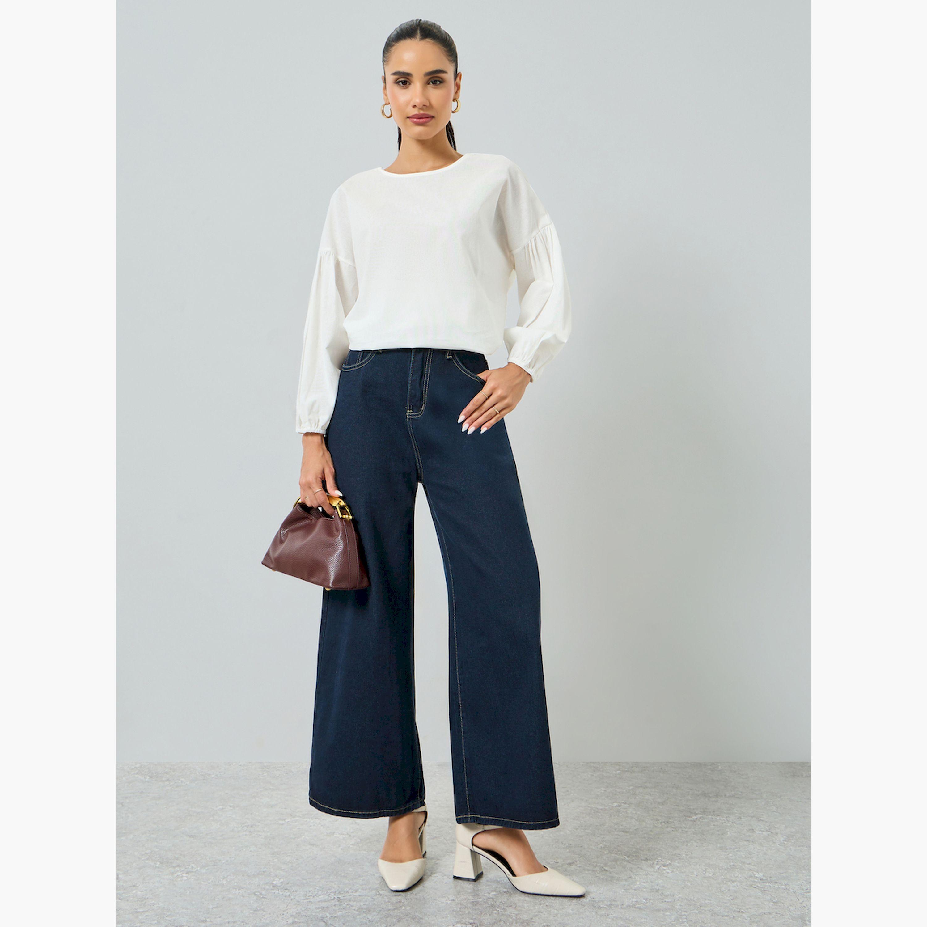 Styli White Long Sleeve Blouse with Back Cutout Detail-women-clothing-shirtsandblouses-blouses-image-2