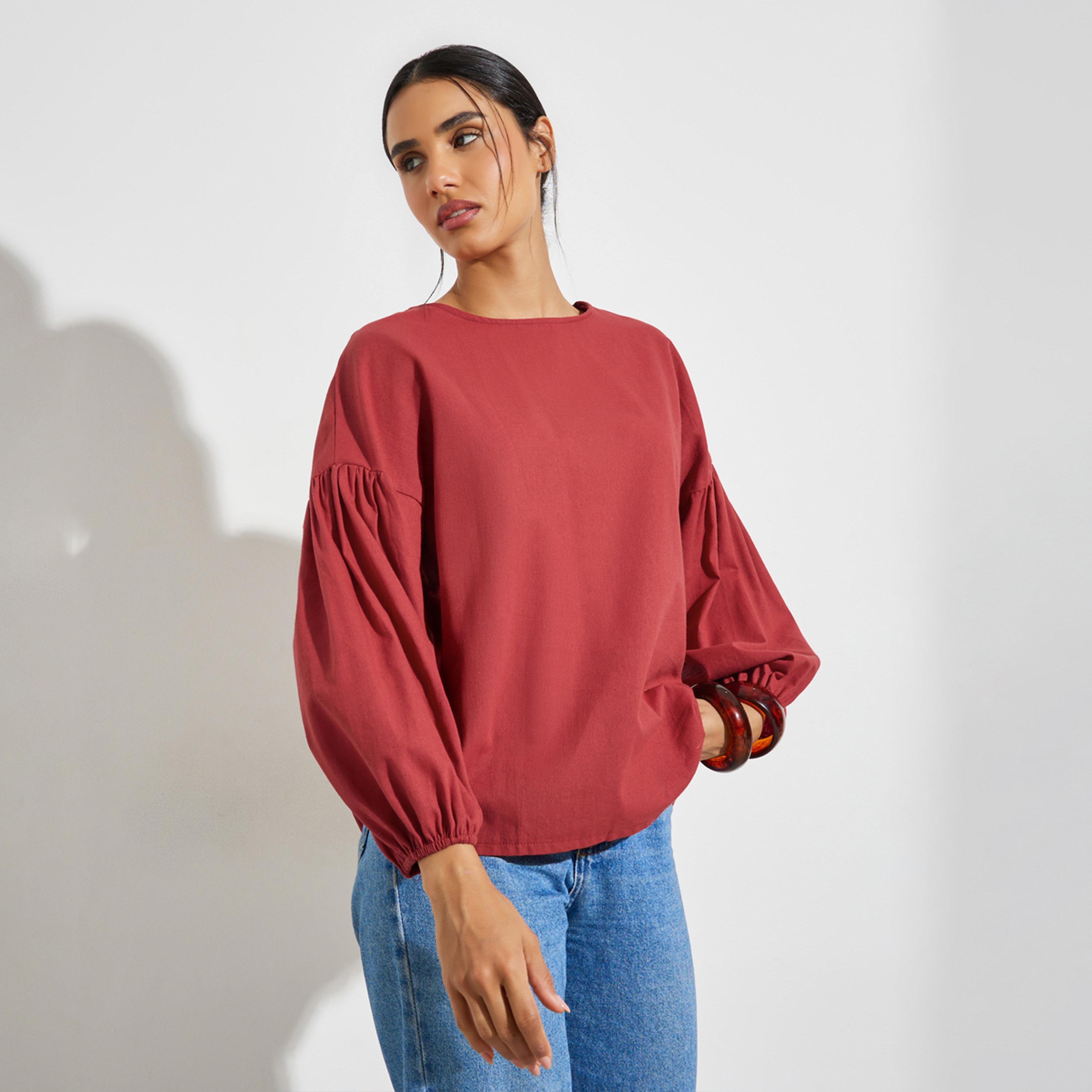 Styli Red Solid Tie-Up Back Blouse-women-clothing-shirtsandblouses-blouses-image-1