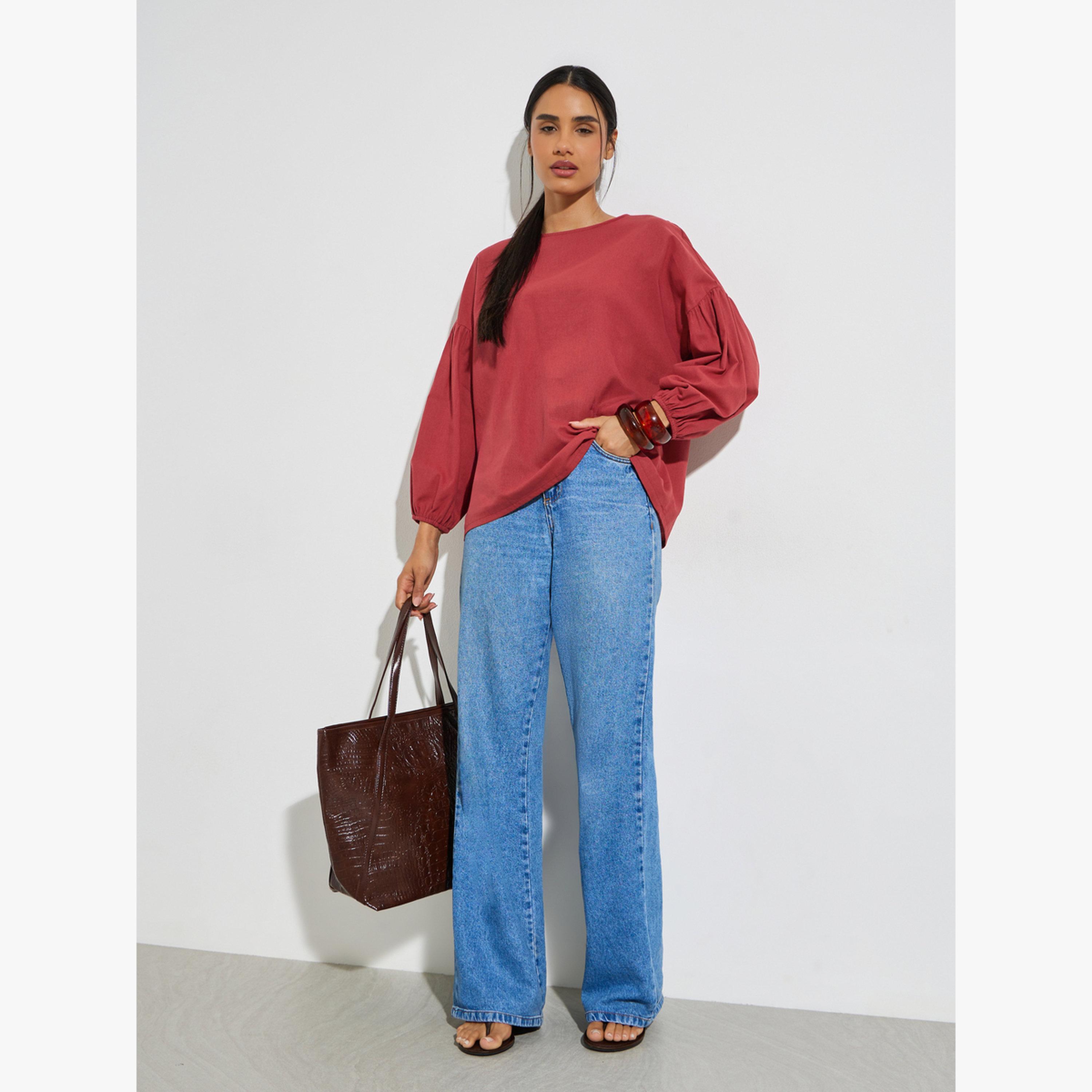 Styli Red Solid Tie-Up Back Blouse-women-clothing-shirtsandblouses-blouses-image-2