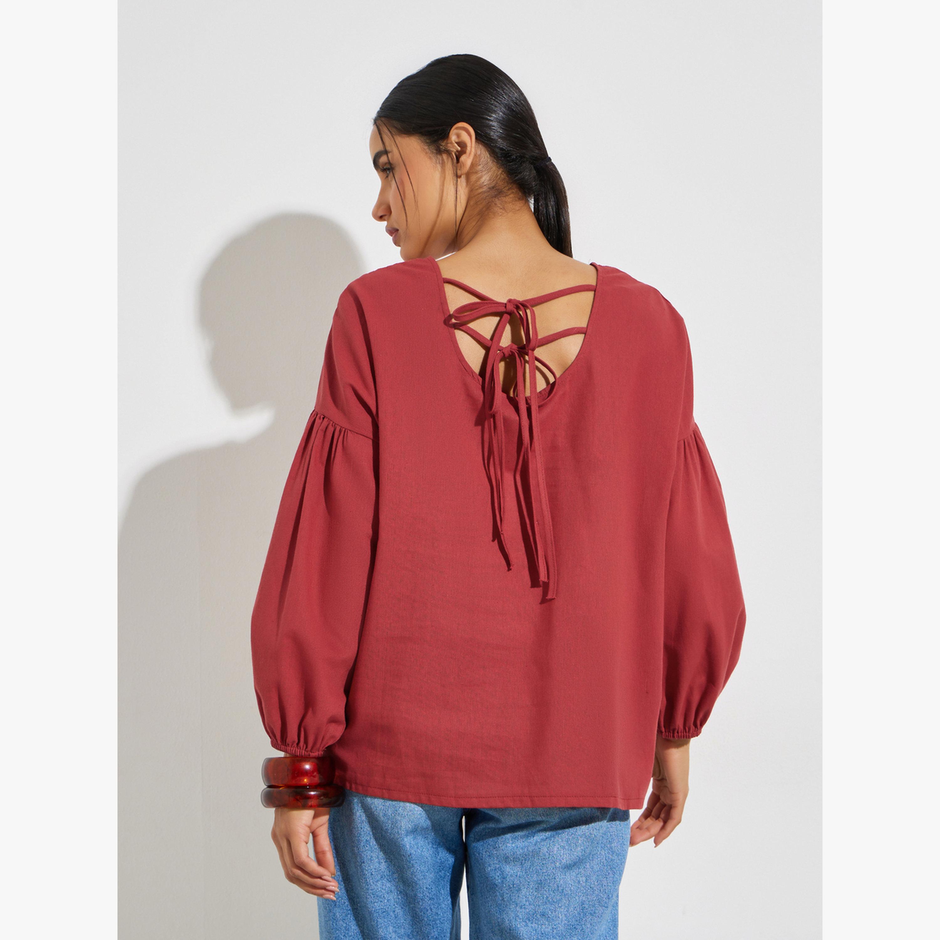 بلوزة سادة بربطة خلفية-women-clothing-shirtsandblouses-blouses-image-4