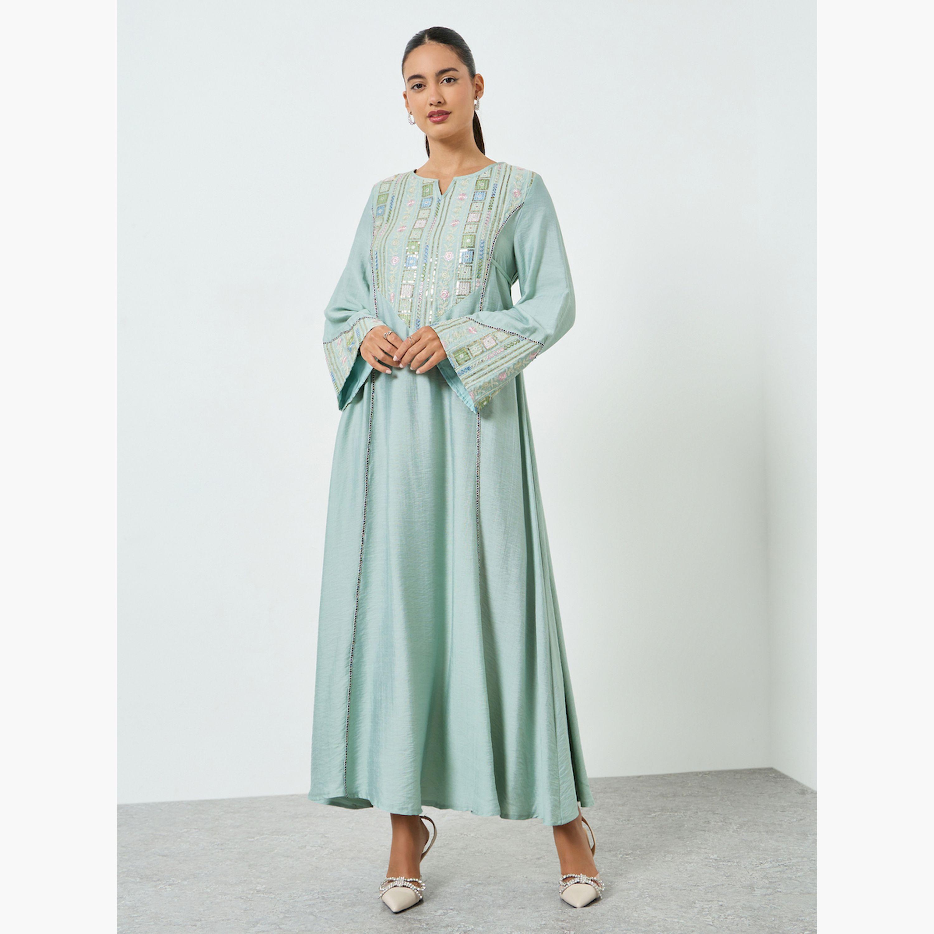 Styli Green Embroidered A-Line Jalabiya-women-arabicclothing-jalabiyas-image-3