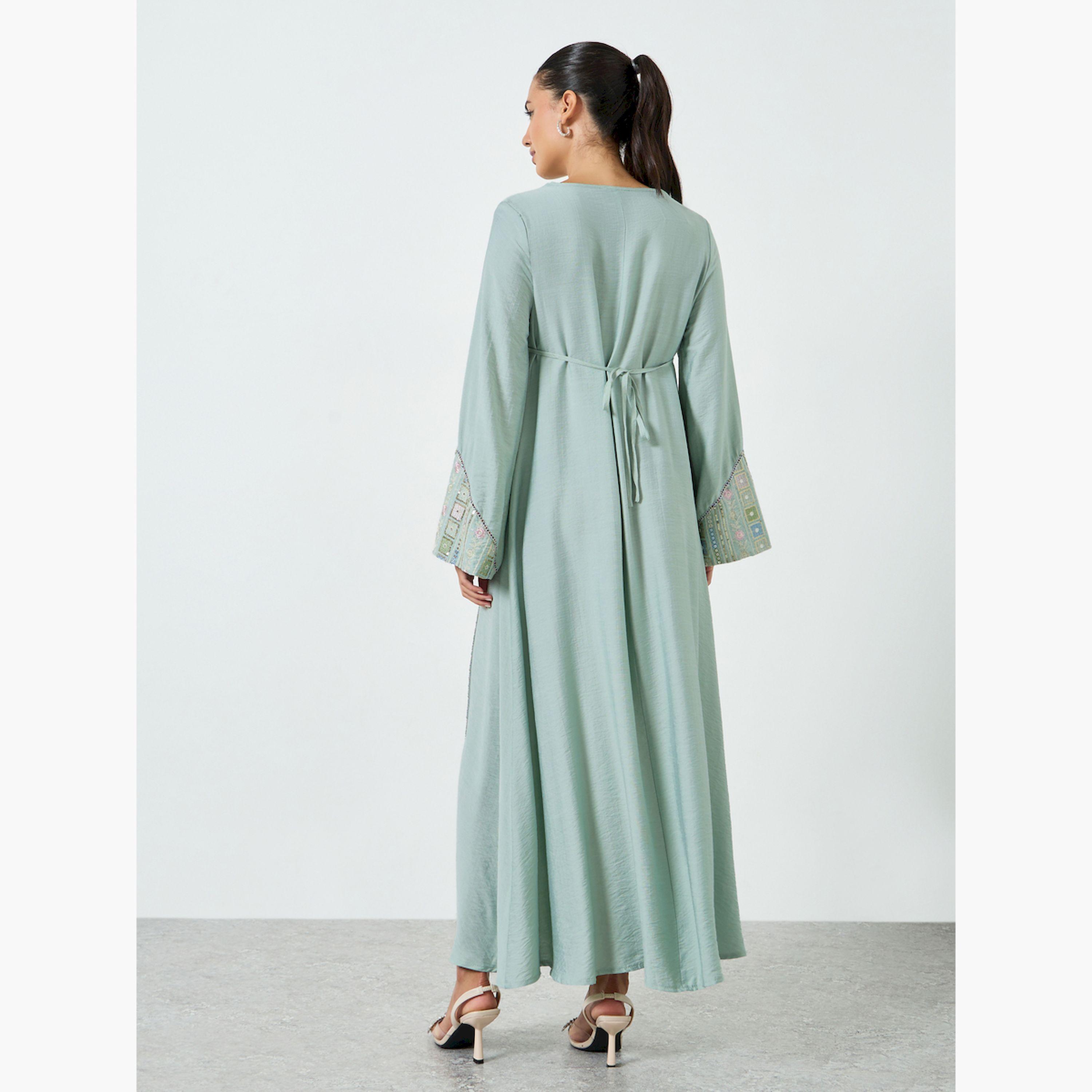 Styli Green Embroidered A-Line Jalabiya-women-arabicclothing-jalabiyas-image-5