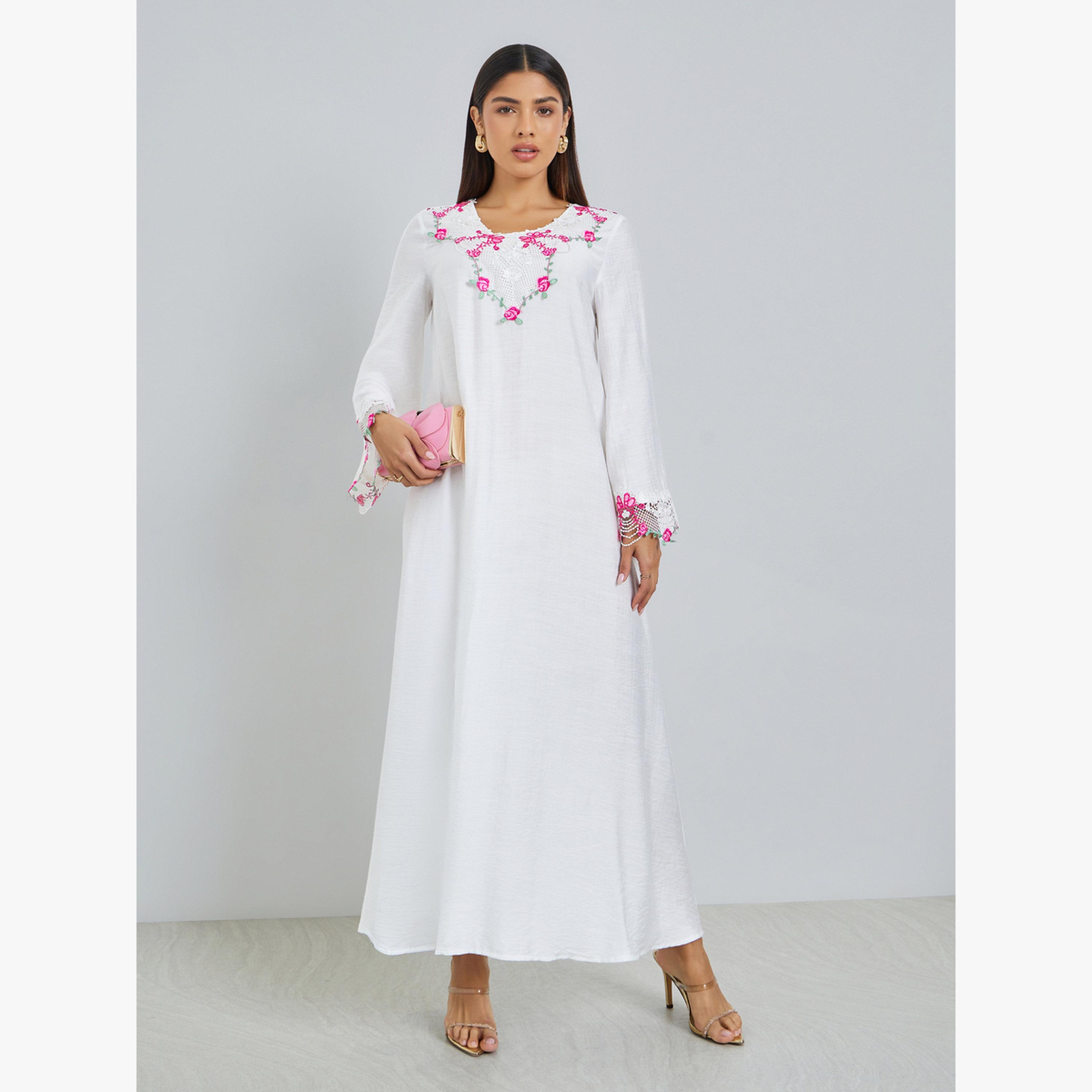 Styli White Embroidered Jalabiya-women-arabicclothing-jalabiyas-image-1