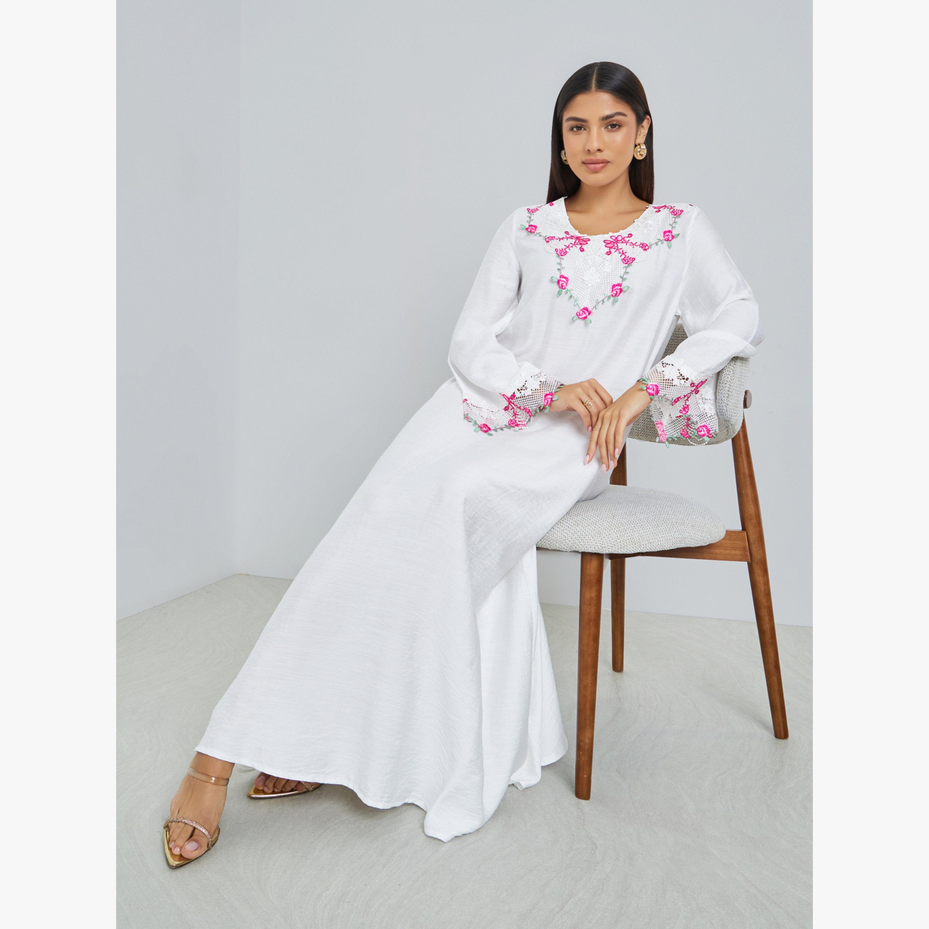 Styli White Embroidered Jalabiya-women-arabicclothing-jalabiyas-image-4