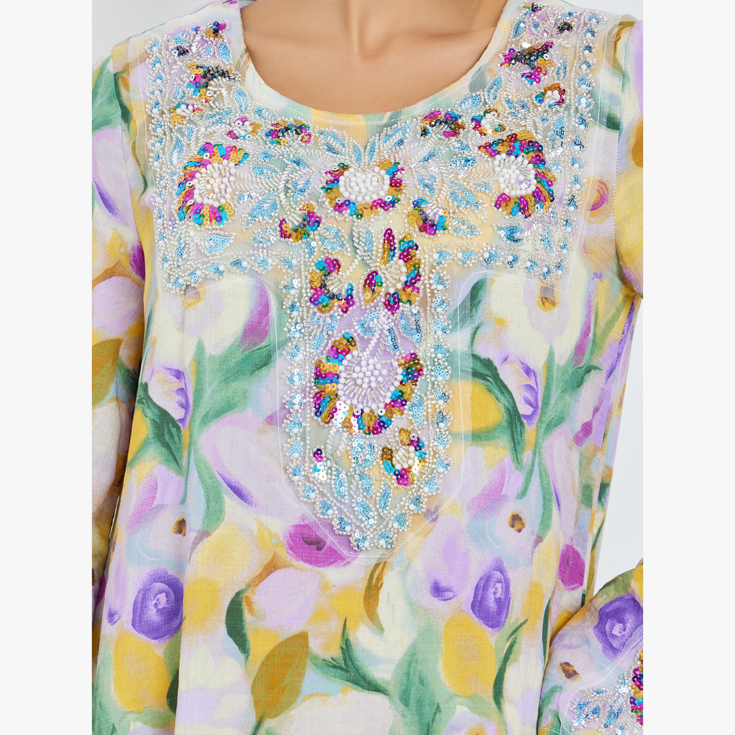 جلابية مخور مطرزة بالخرز وطبعة أزهار-women-arabicclothing-jalabiyas-image-5