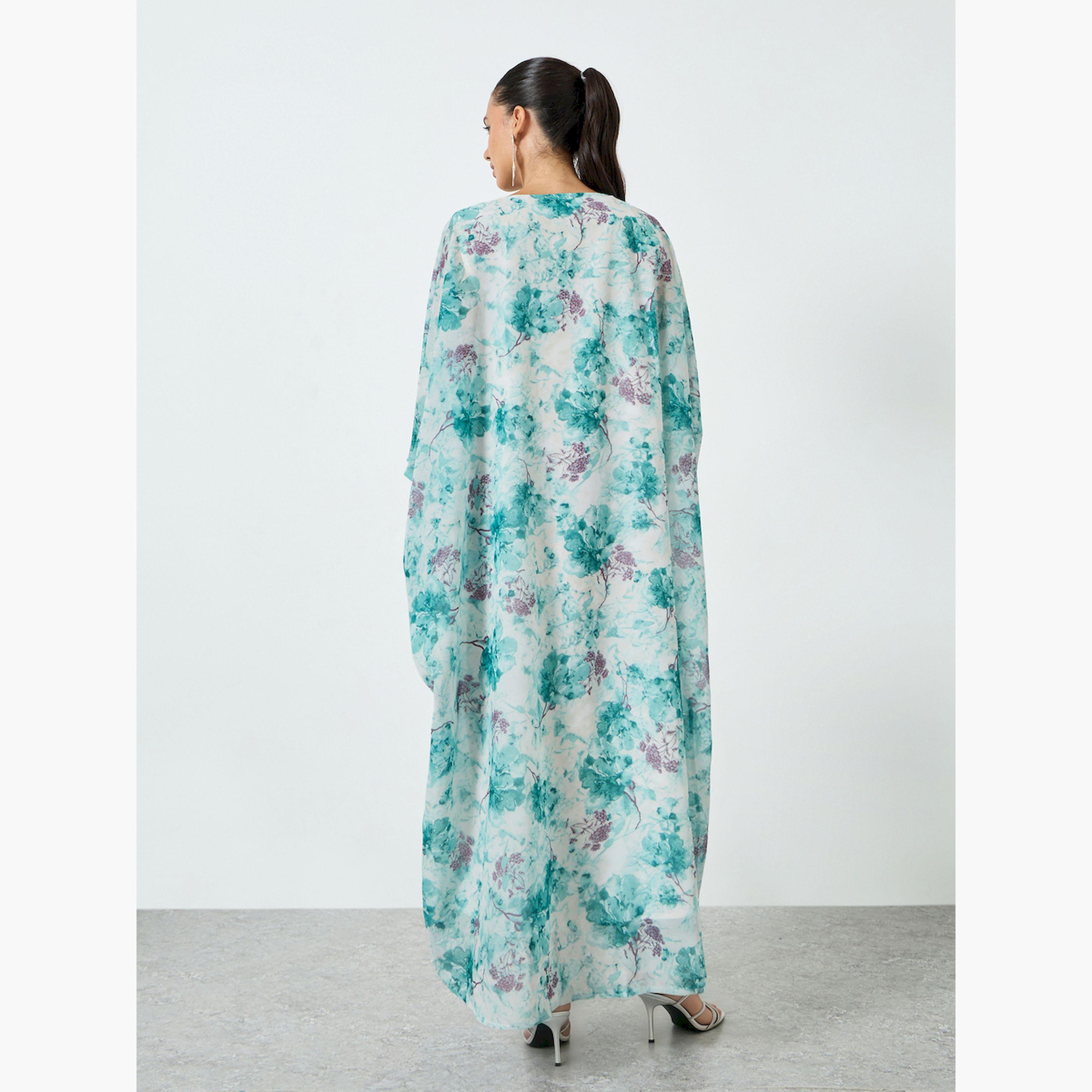 قفطان بياقة مُطرّزة وطبعة زهور-women-arabicclothing-kaftan-image-4