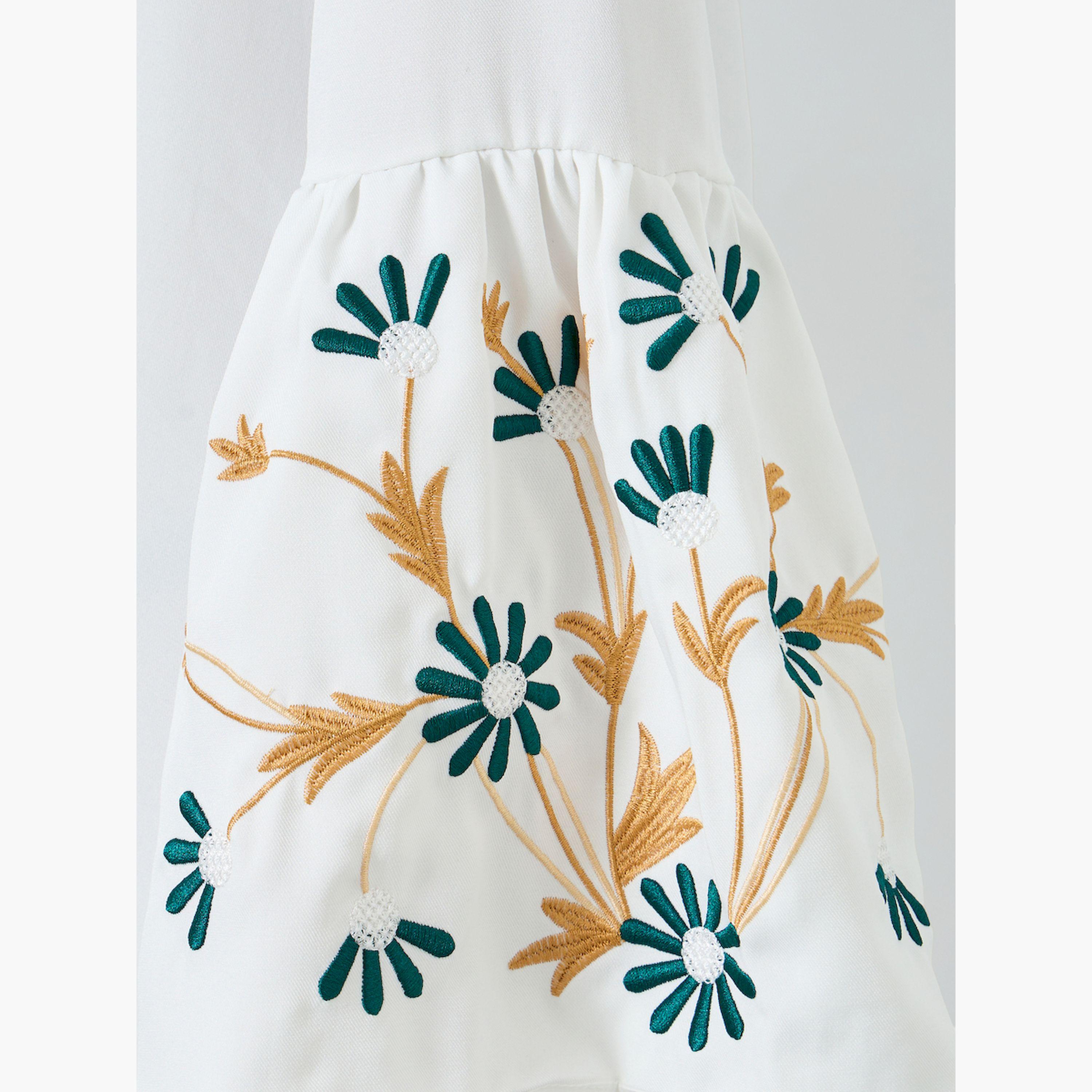 Styli White Embroidered Collared A-Line Jalabiya-women-arabicclothing-jalabiyas-image-4