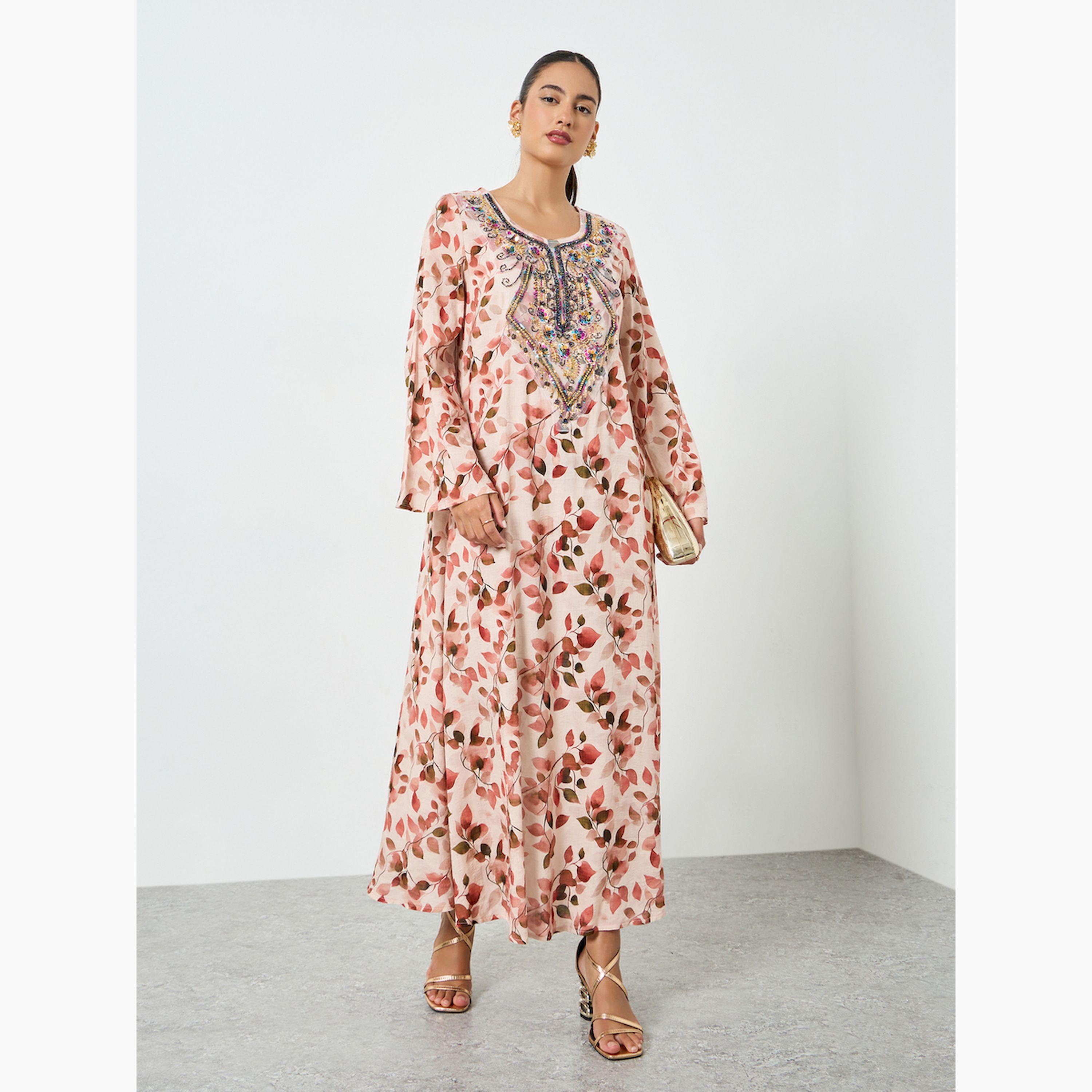 Styli Floral Printed Embroidered Mukhawar Jalabiya-women-arabicclothing-jalabiyas-image-1
