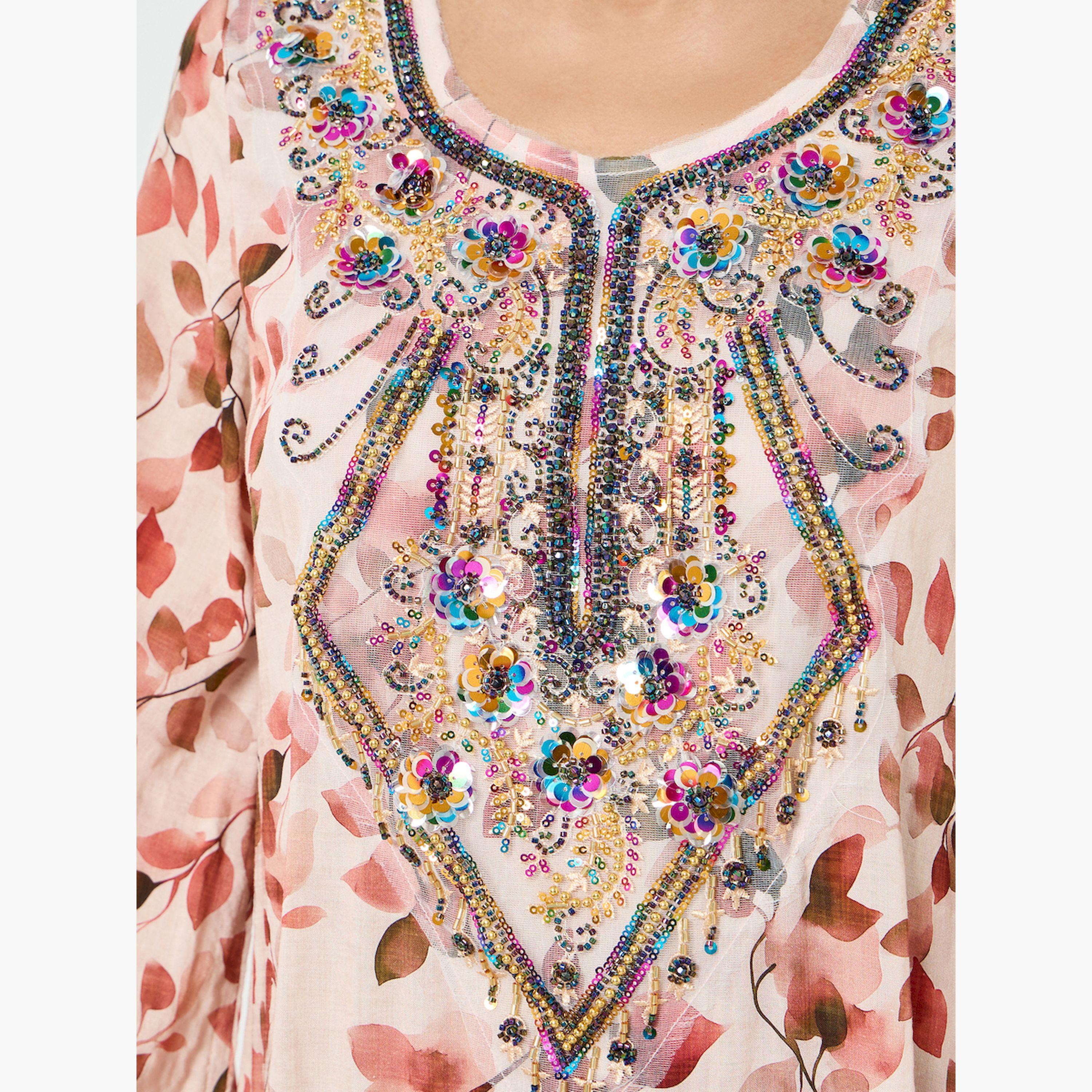 Styli Floral Printed Embroidered Mukhawar Jalabiya-women-arabicclothing-jalabiyas-image-3