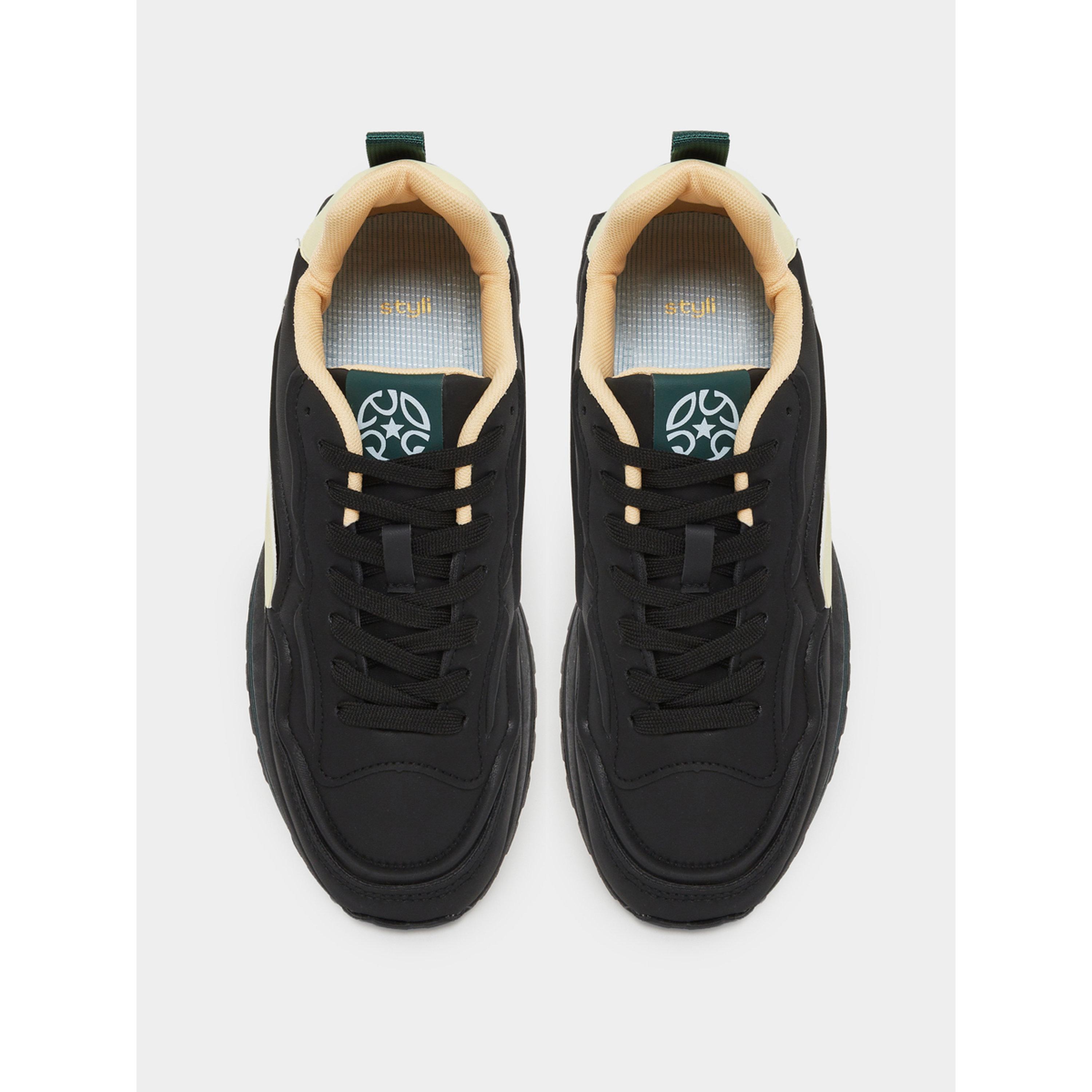 Styli Black Contrast Panel Lace-Up Sneakers-men-shoes-sneakers-image-3