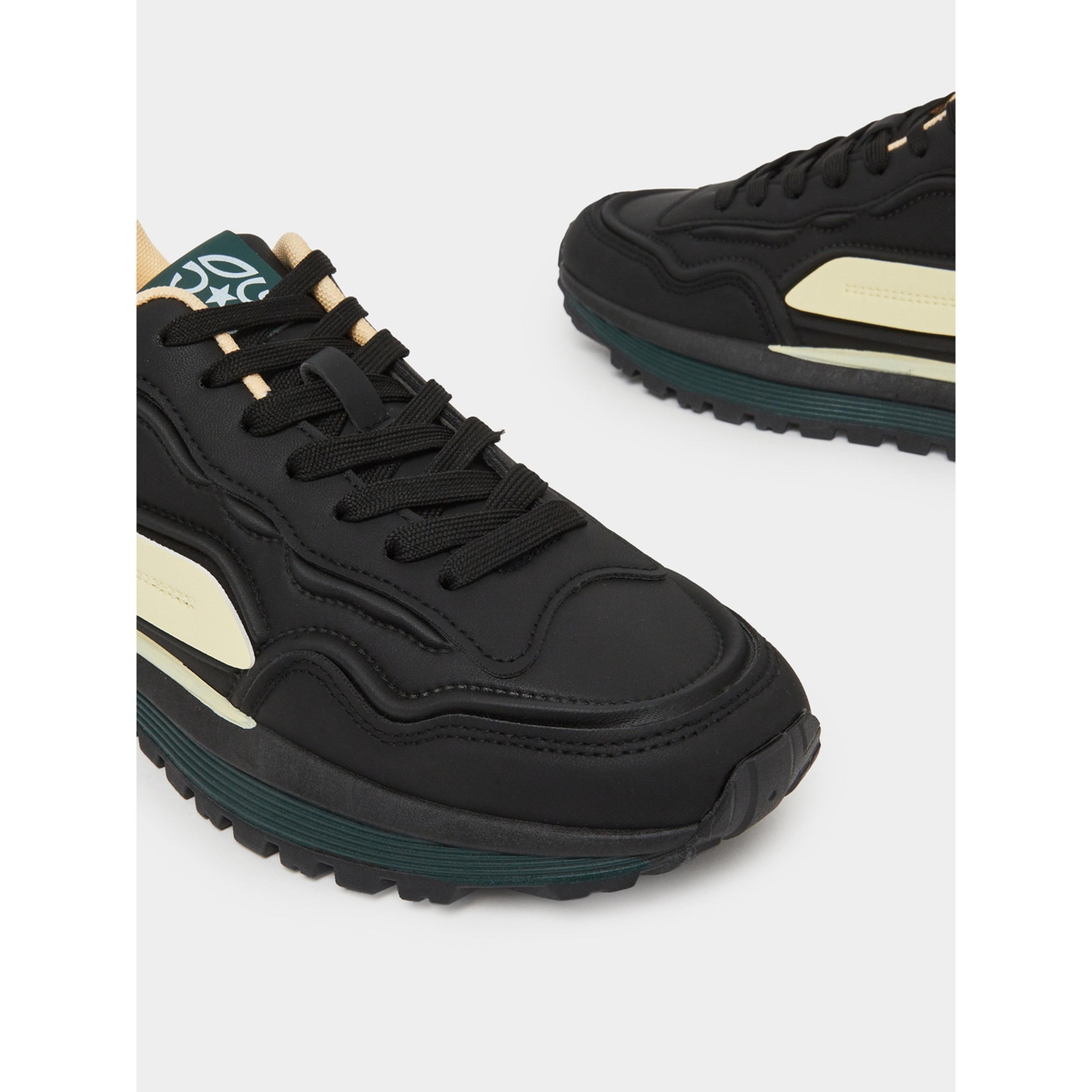 Styli Black Contrast Panel Lace-Up Sneakers-men-shoes-sneakers-image-4
