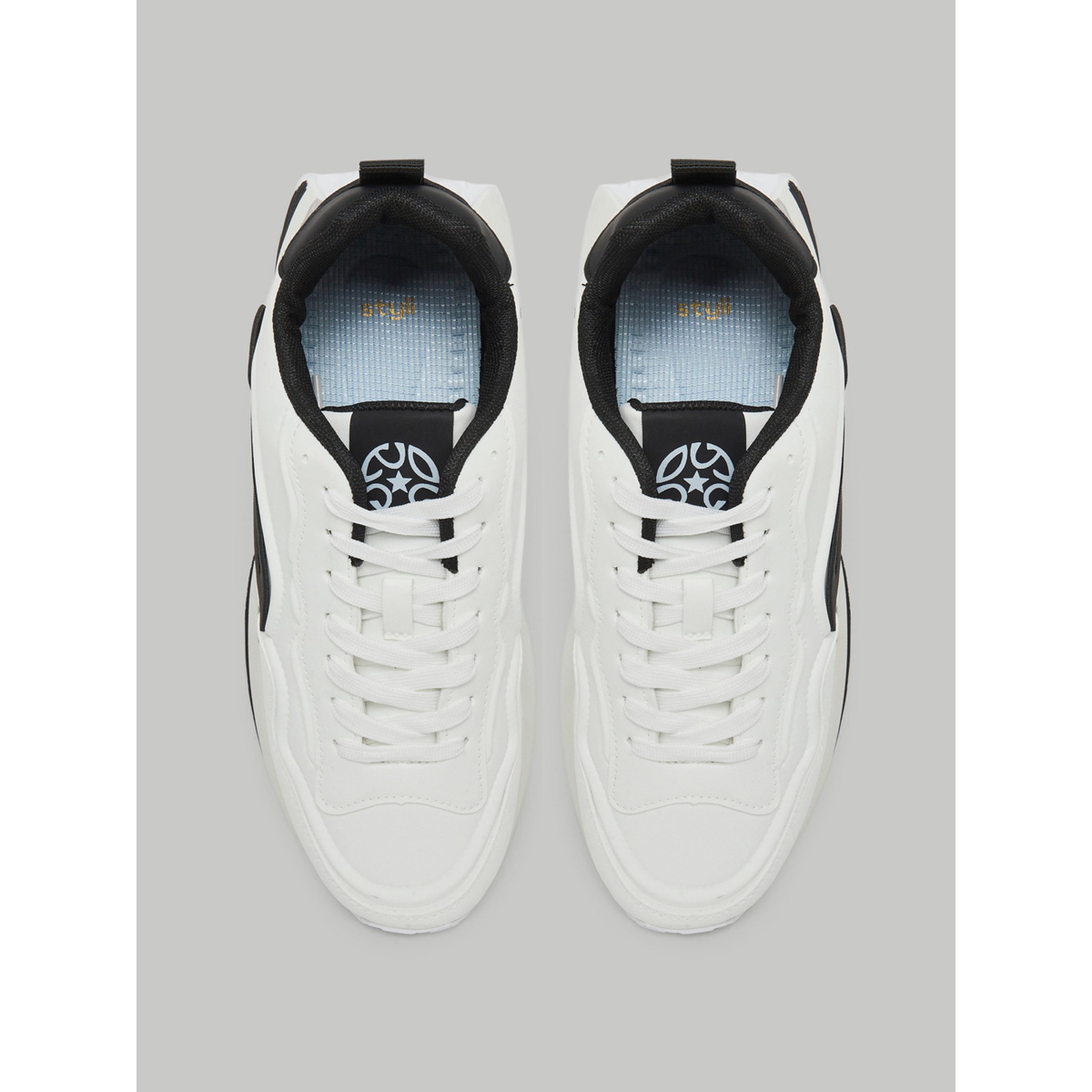 Styli White Contrast Panel Lace-Up Sneakers-men-shoes-sneakers-image-3