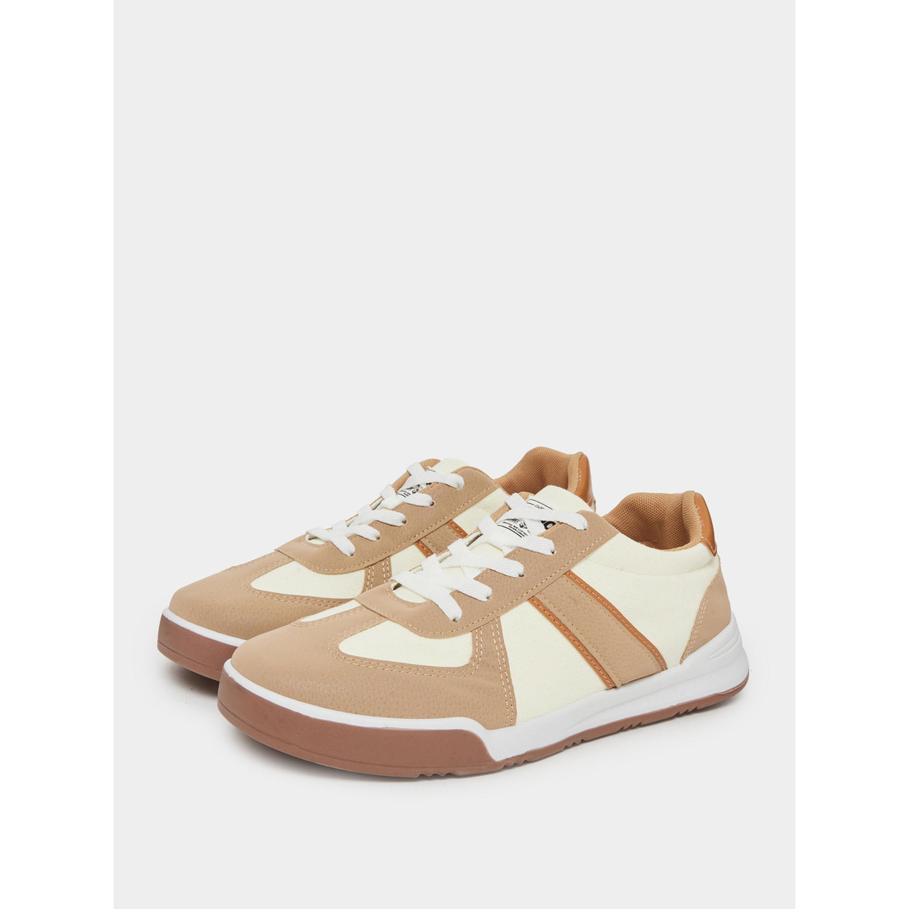 Styli Beige Contrast Panel Lace-Up Sneakers-men-shoes-sneakers-image-1
