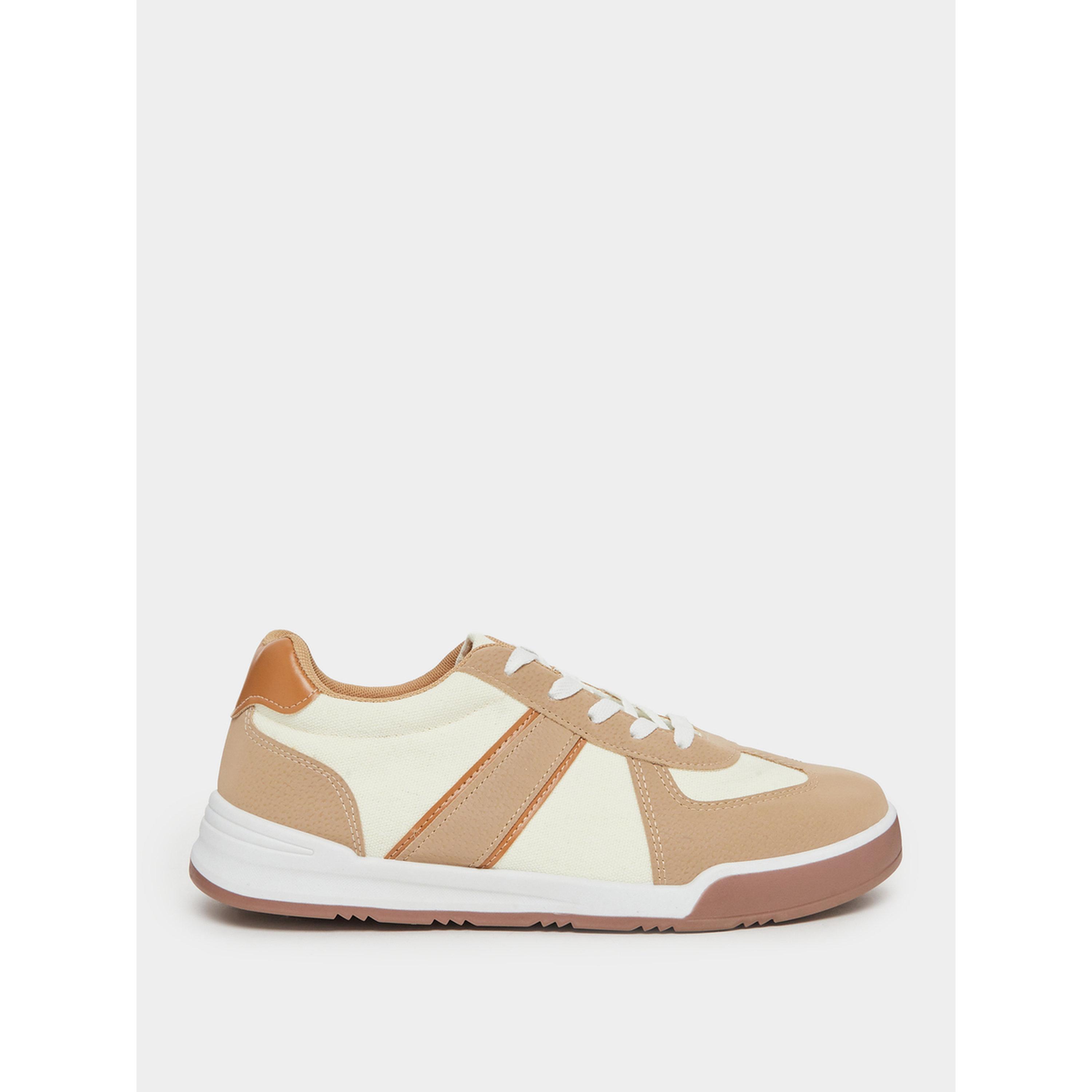 Styli Beige Contrast Panel Lace-Up Sneakers-men-shoes-sneakers-image-2