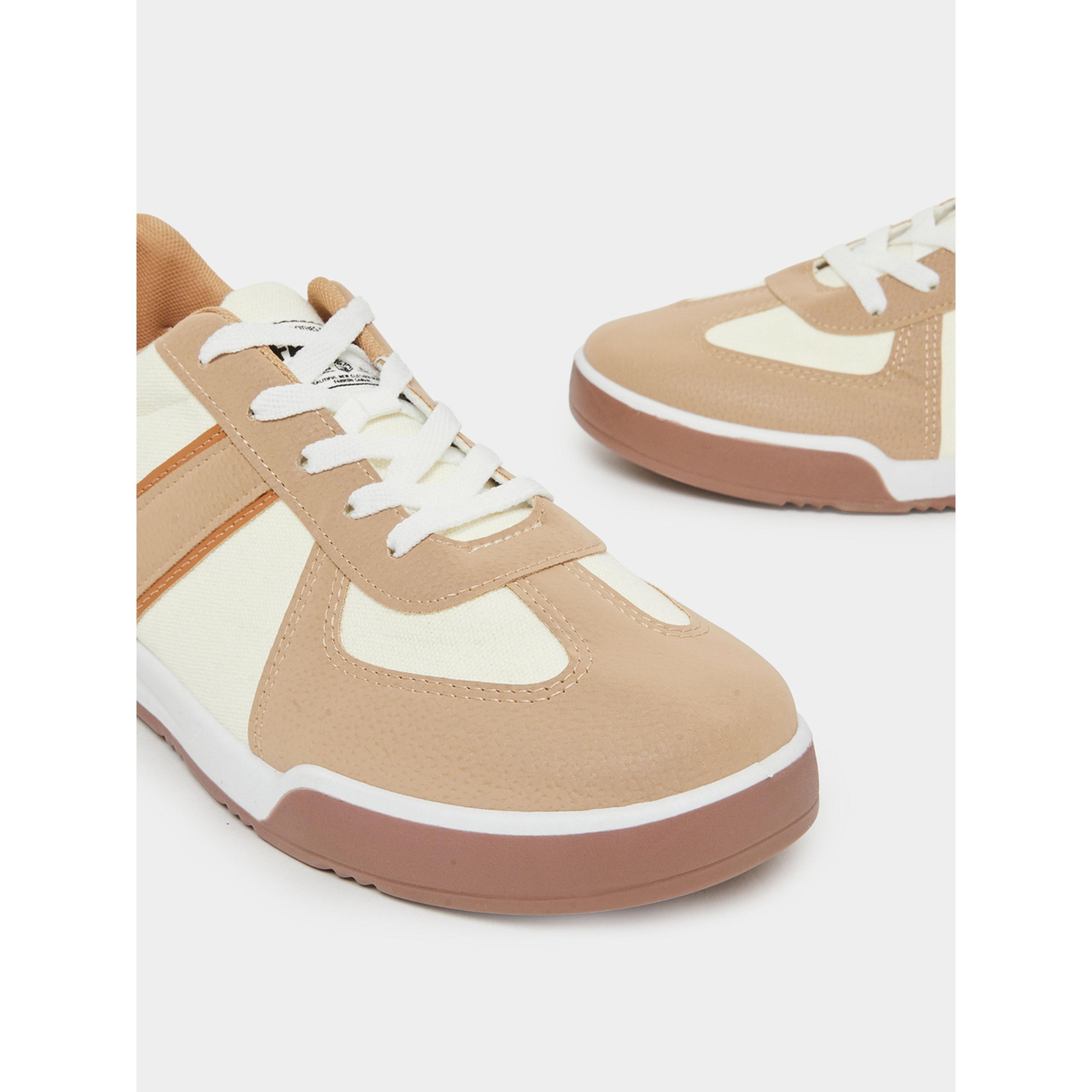 Styli Beige Contrast Panel Lace-Up Sneakers-men-shoes-sneakers-image-4