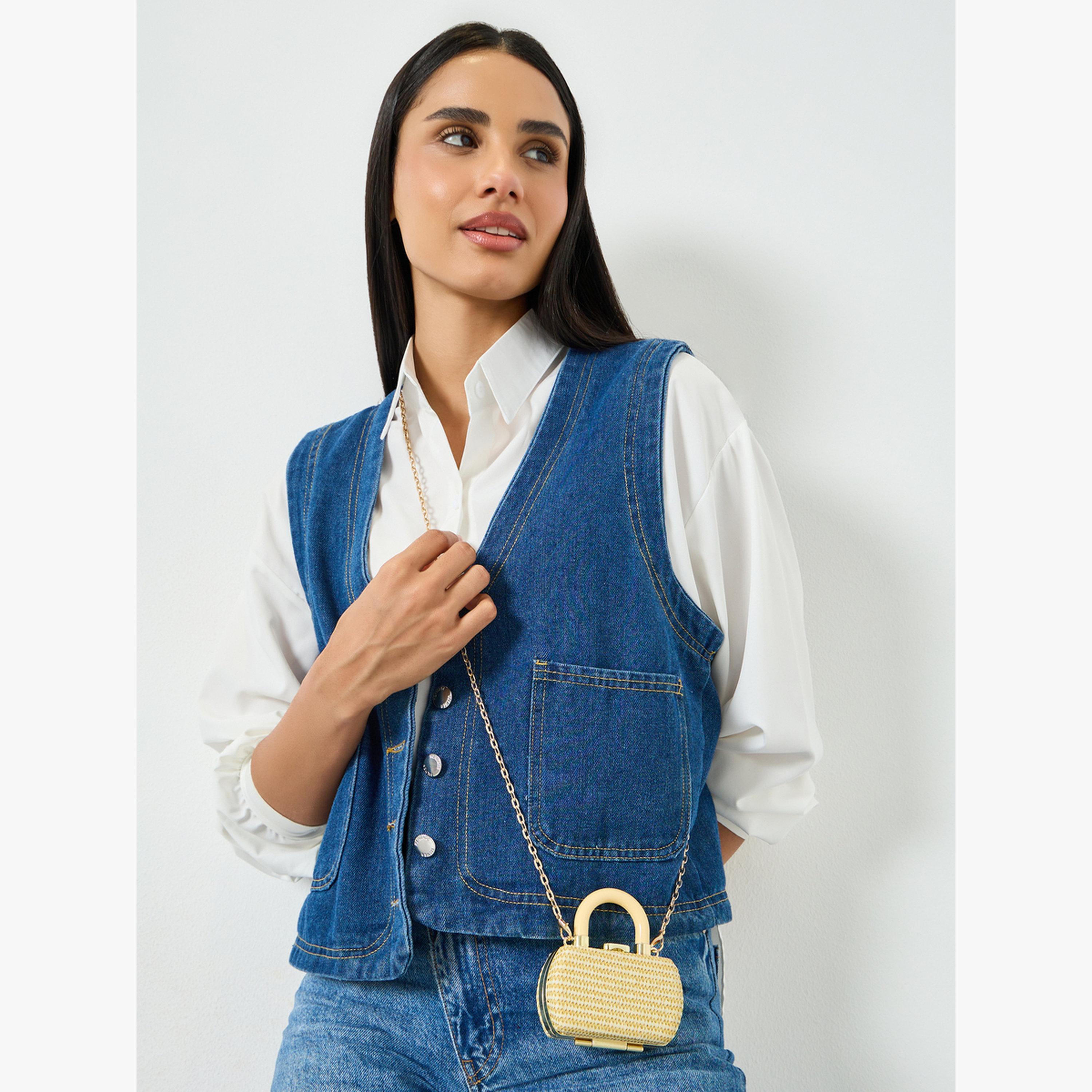 Styli Golden Braided Box Clutch with Chain-women-bagsandwallets-handbags-image-2